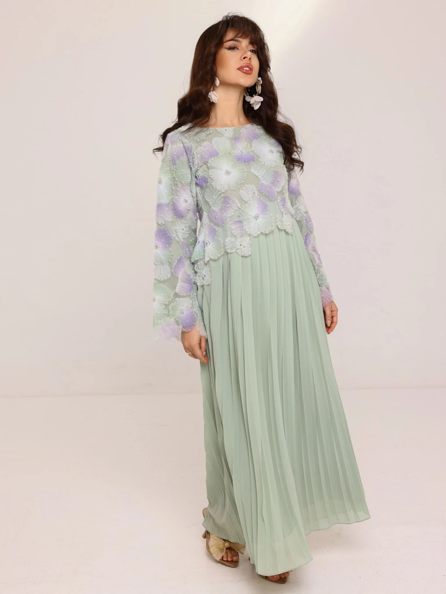 Aysel Embellished Long Pleated Dress