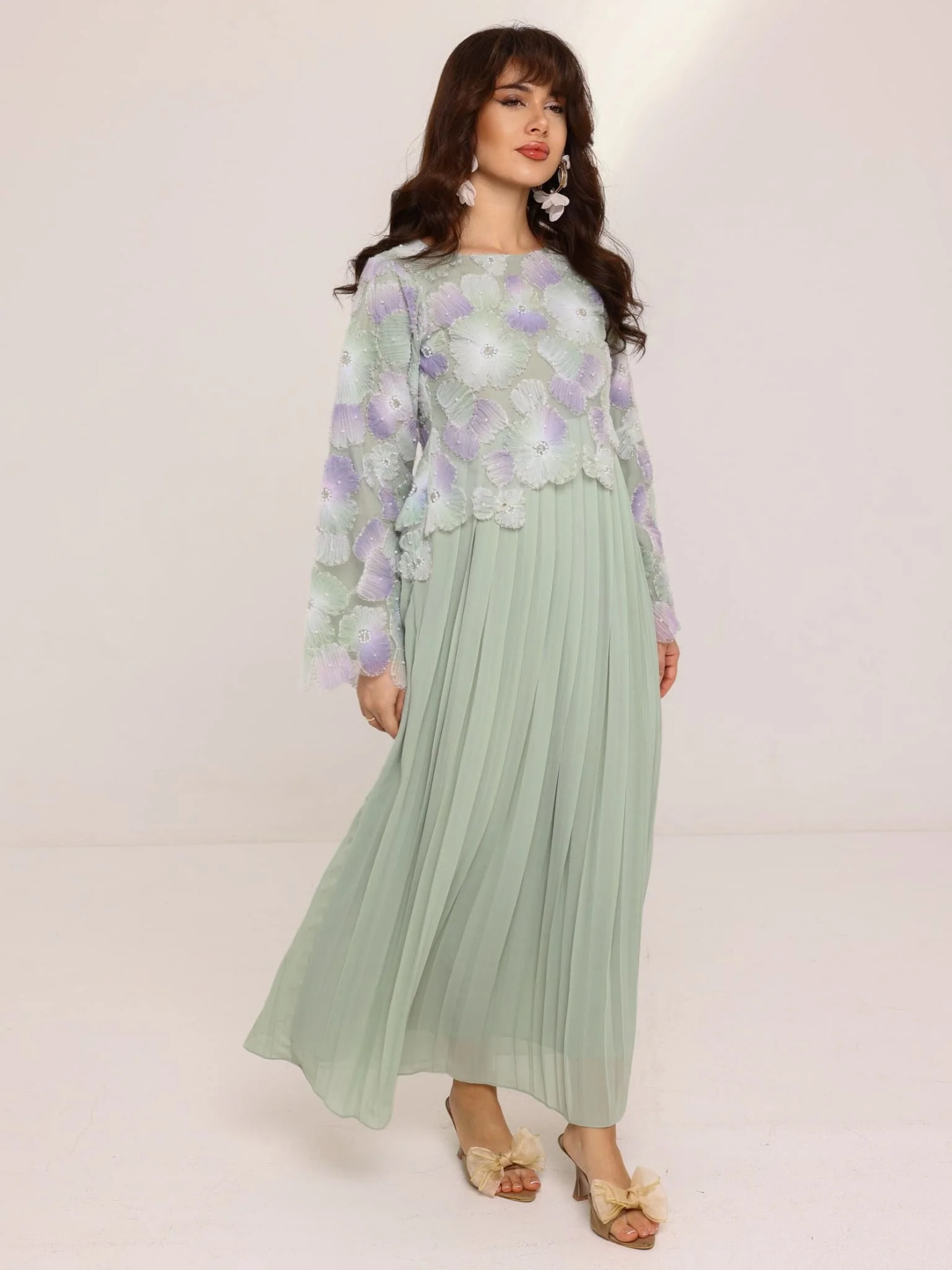Aysel Embellished Long Pleated Dress - Image 5