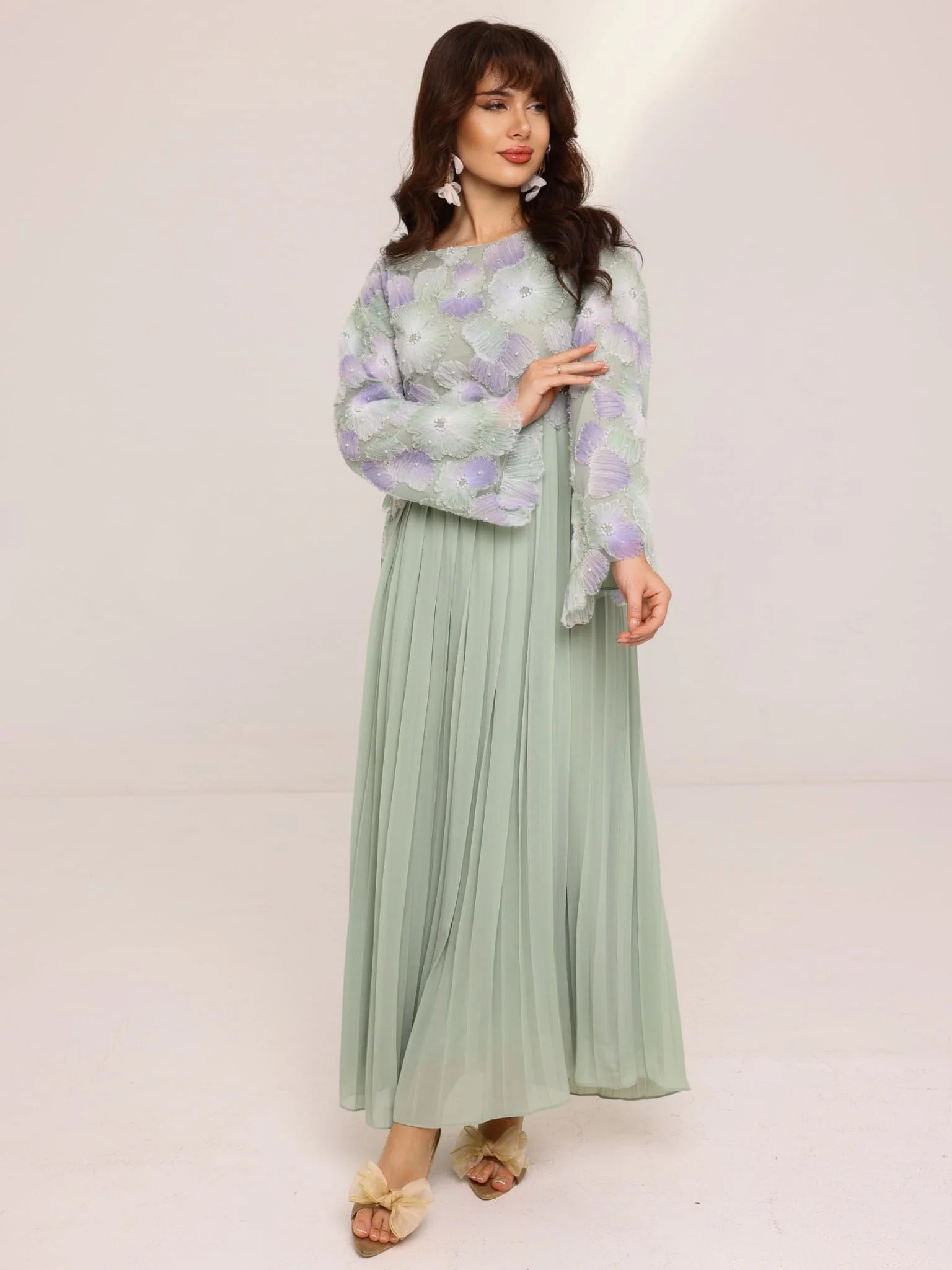 Aysel Embellished Long Pleated Dress - Image 7