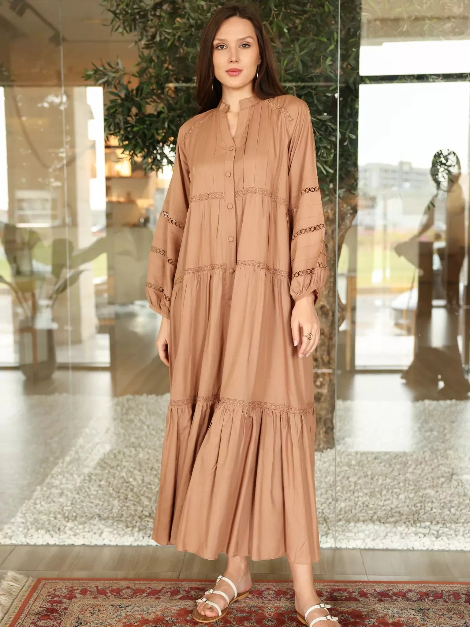Barnet Lace Beige Long Dress