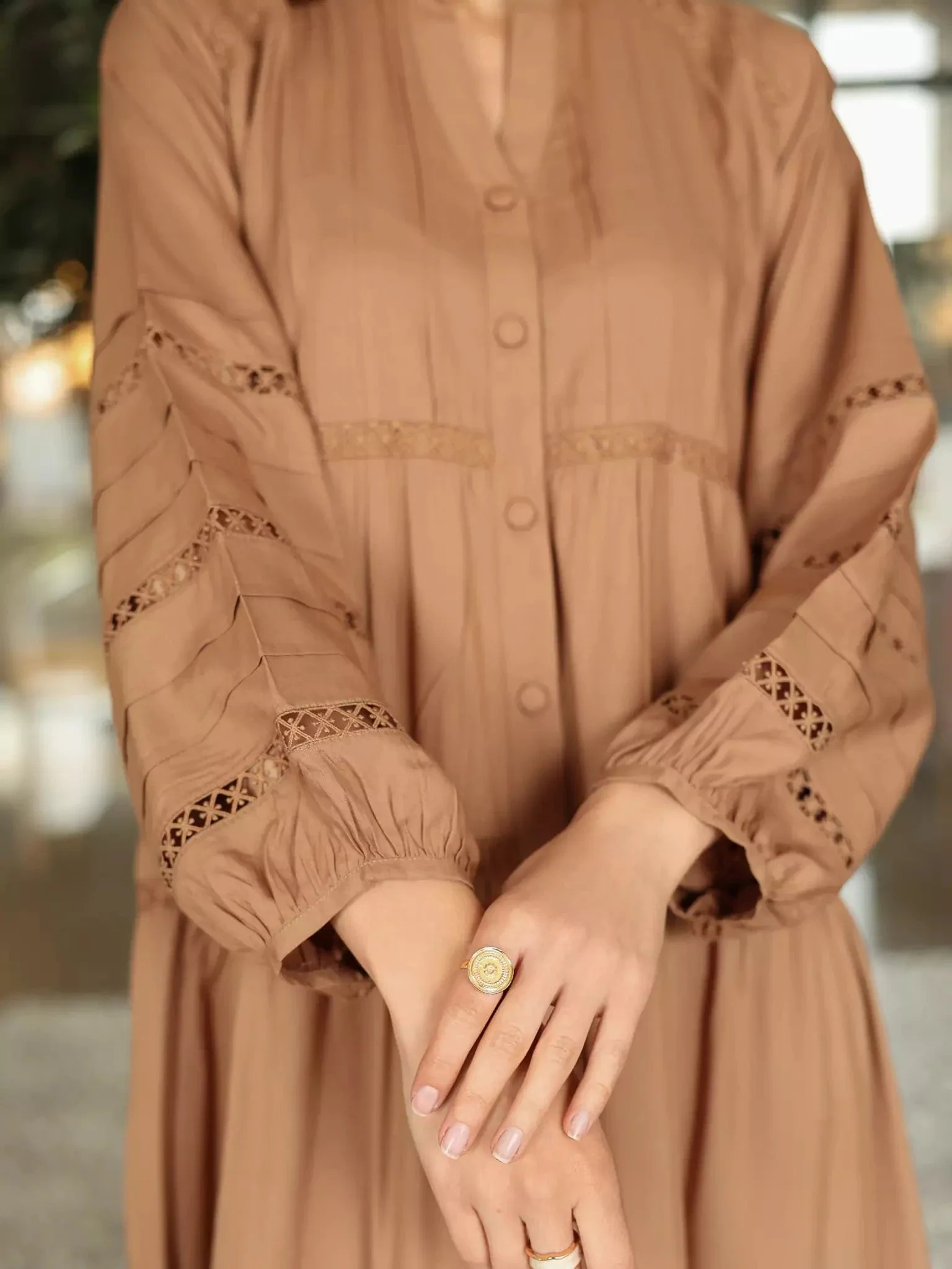 Barnet Lace Beige Long Dress - Image 2