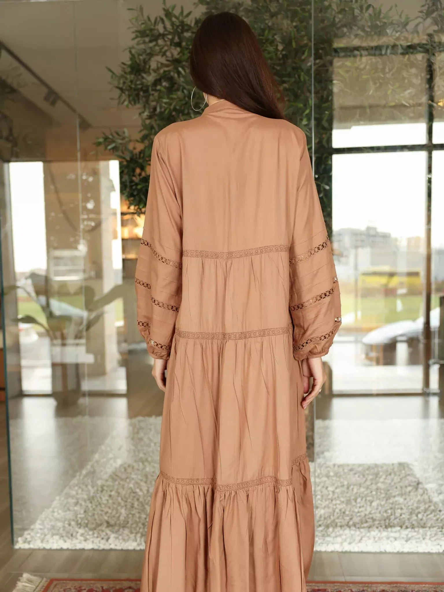 Barnet Lace Beige Long Dress - Image 3