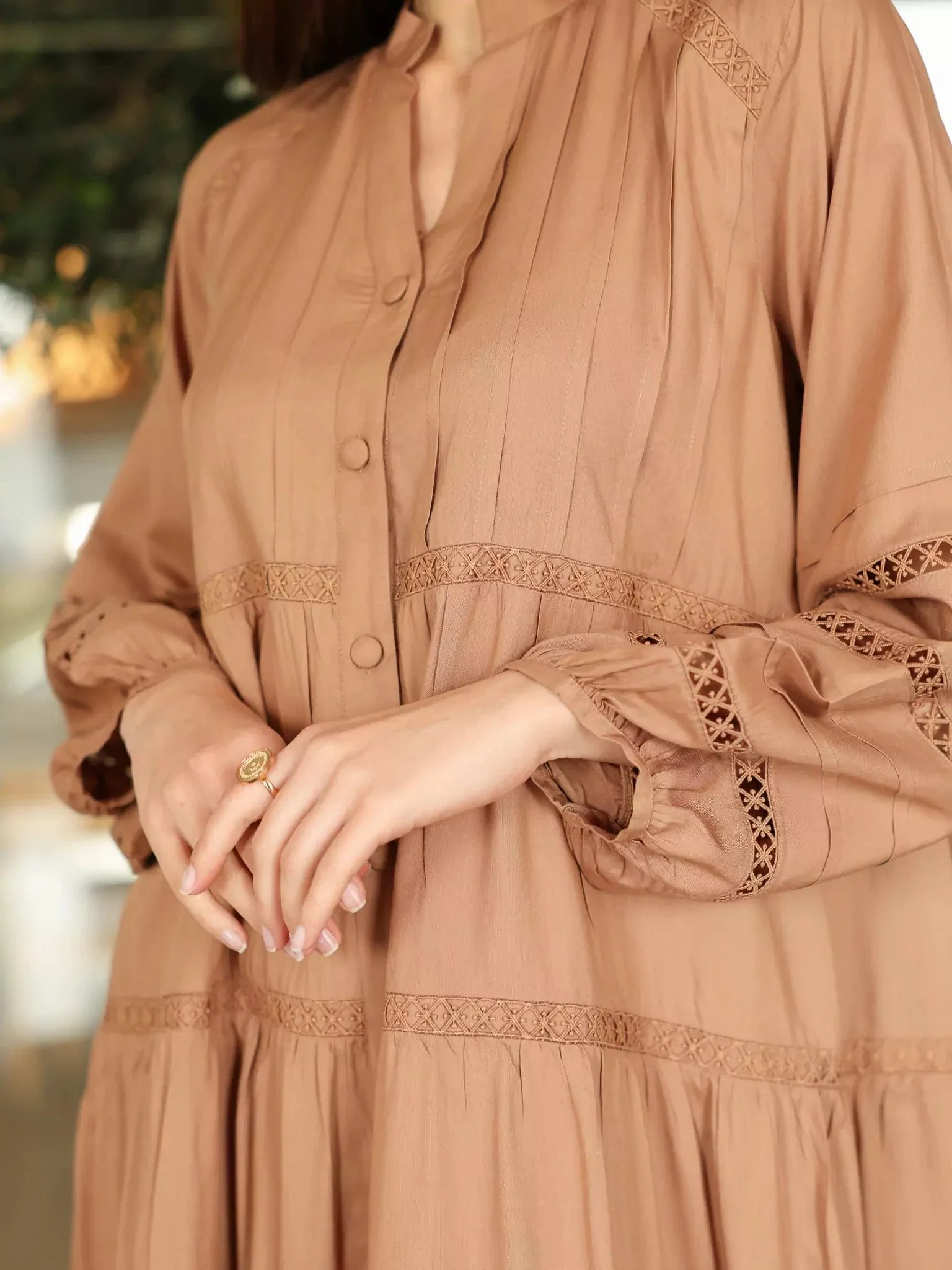 Barnet Lace Beige Long Dress - Image 4