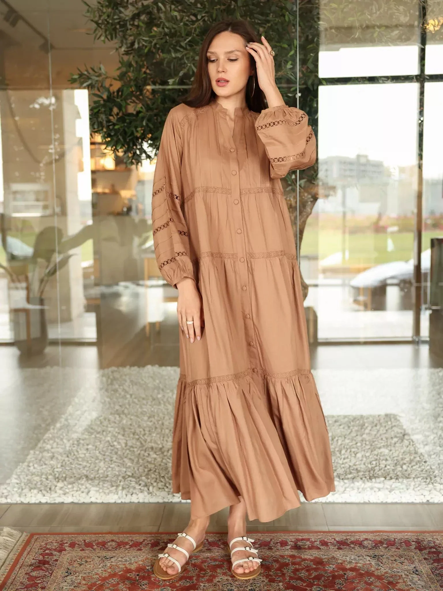 Barnet Lace Beige Long Dress - Image 5