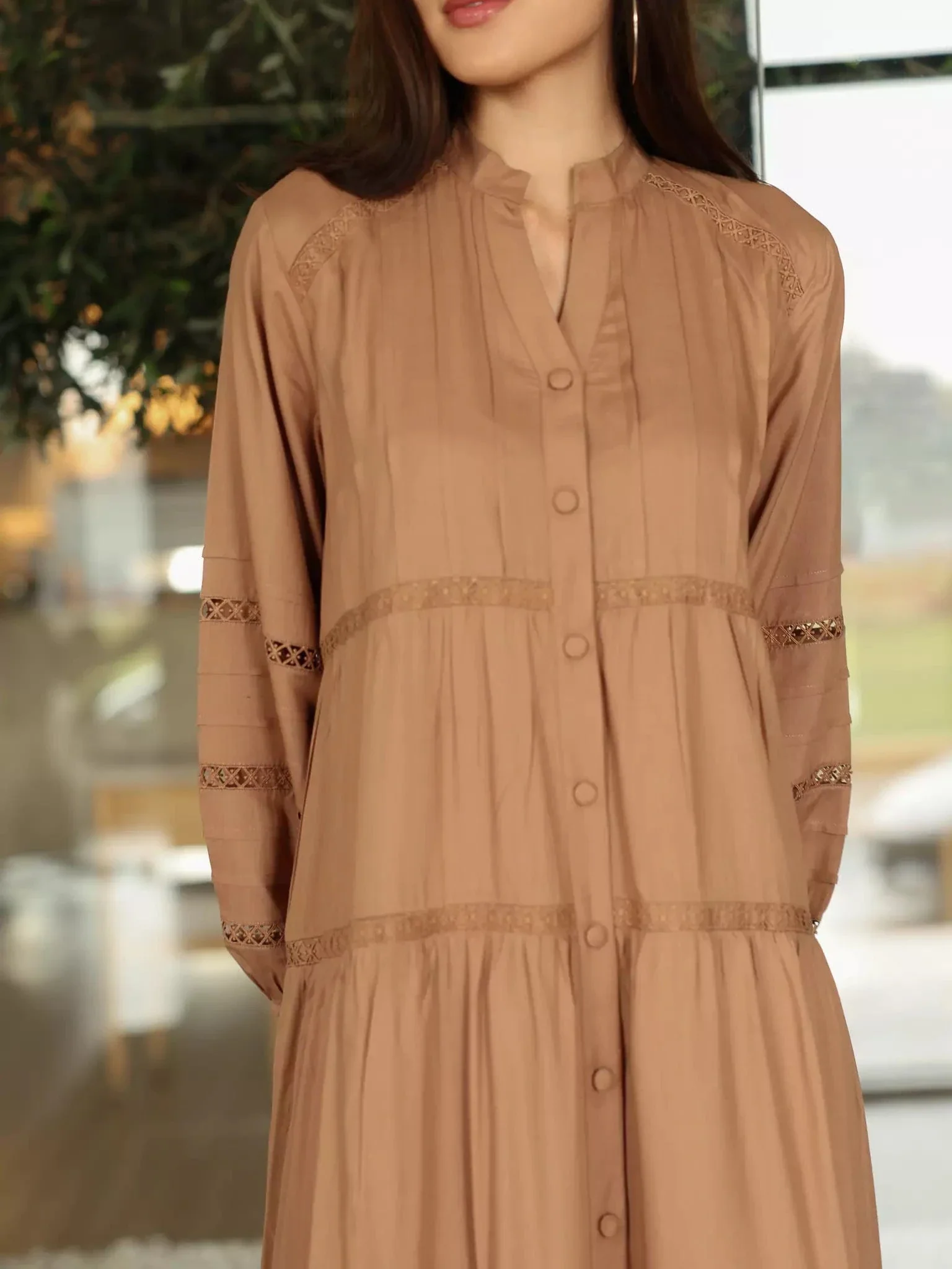 Barnet Lace Beige Long Dress - Image 6