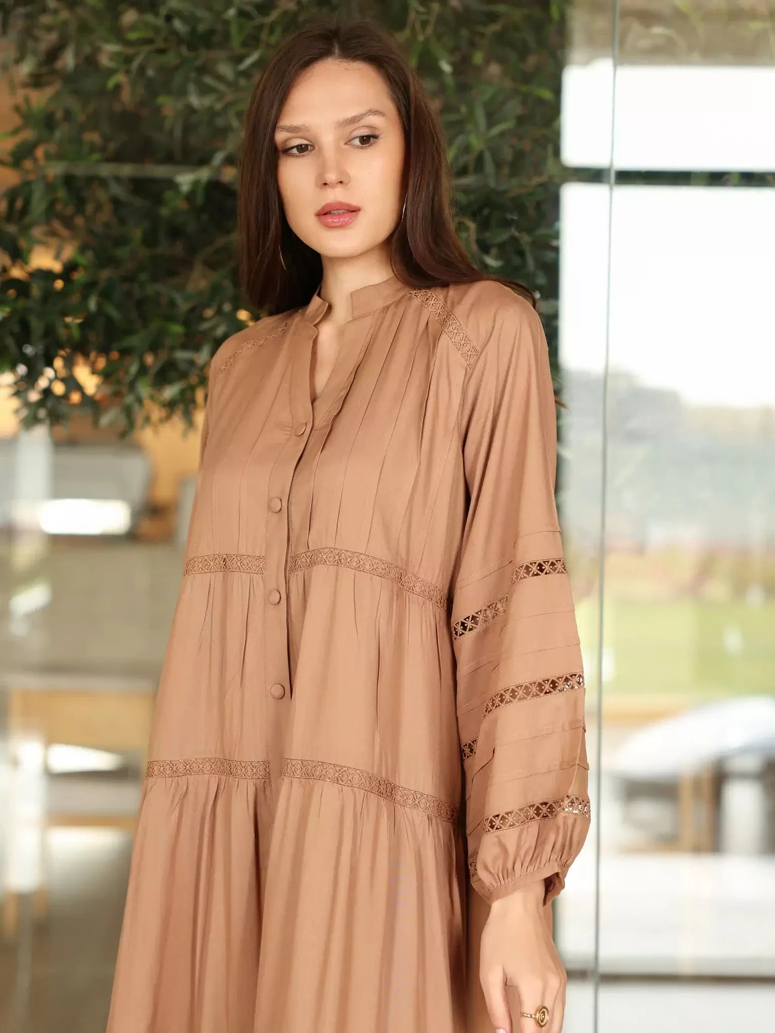 Barnet Lace Beige Long Dress - Image 7