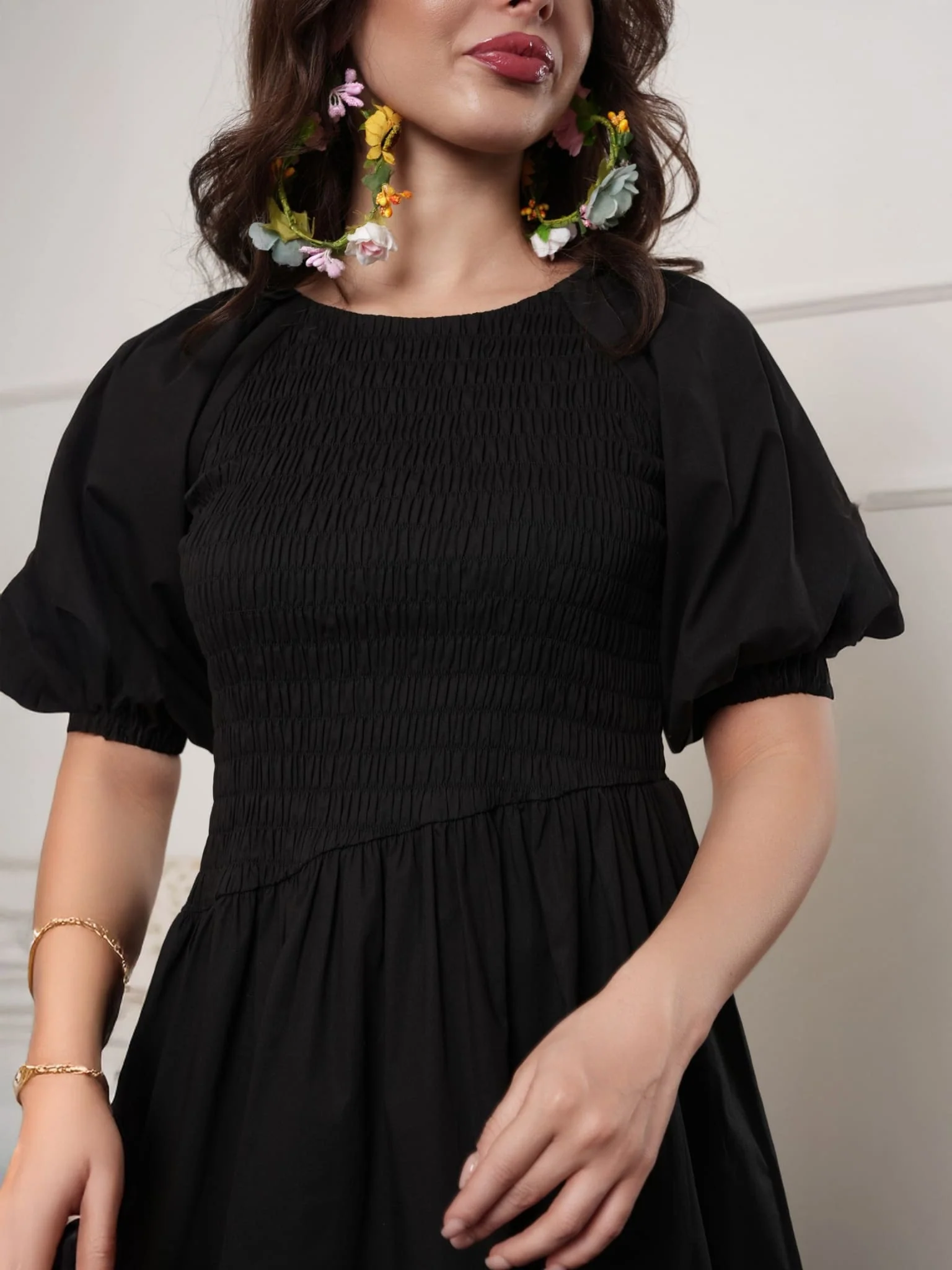 Beatrice Black Smock Poplin Dress - Image 2