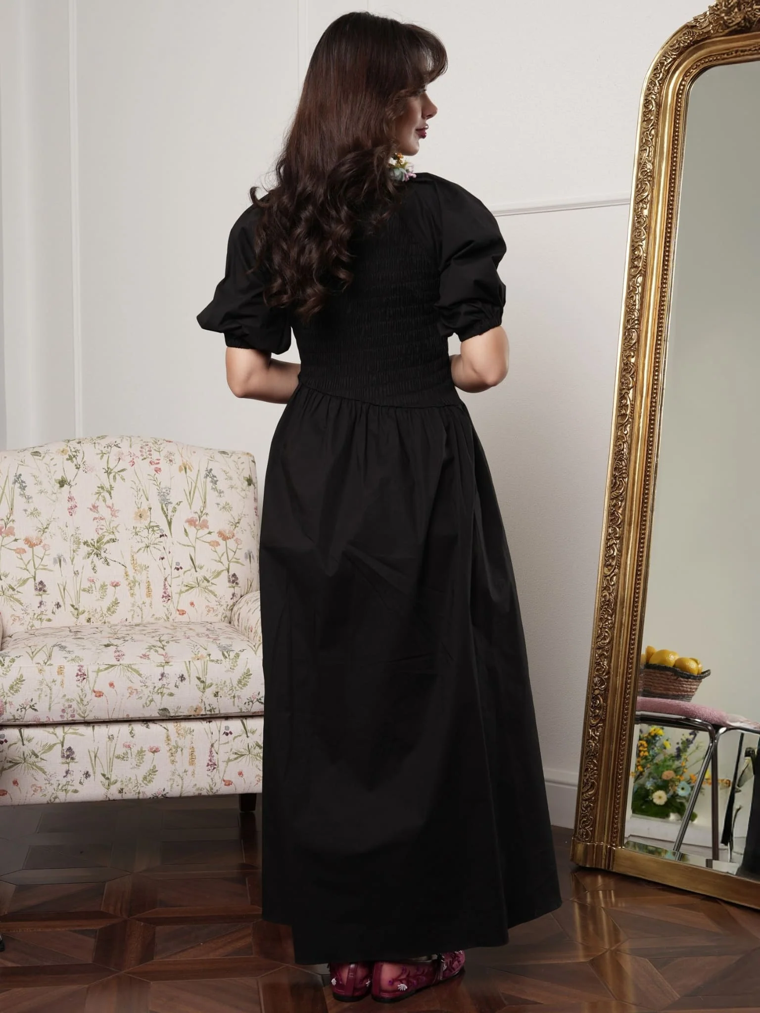 Beatrice Black Smock Poplin Dress - Image 3
