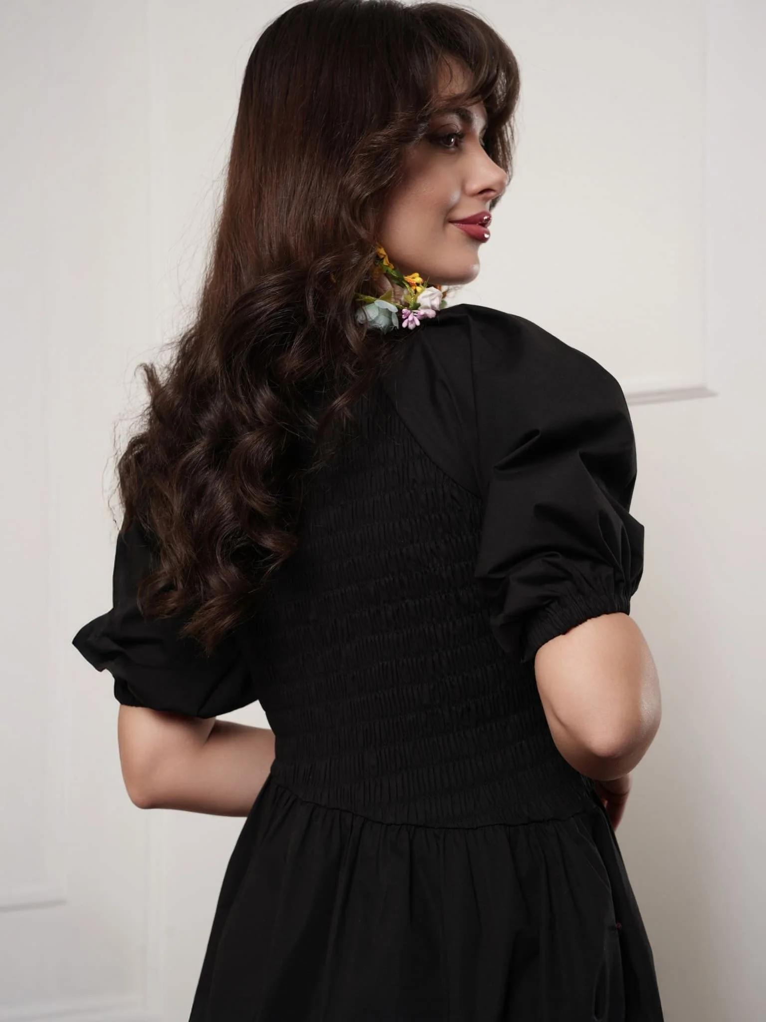 Beatrice Black Smock Poplin Dress - Image 4