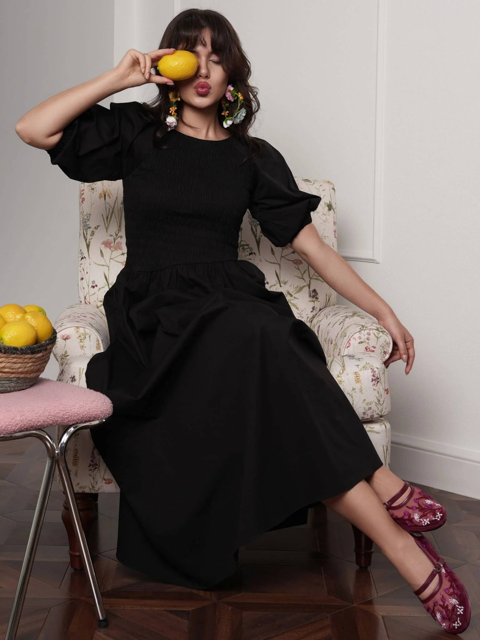 Beatrice Black Smock Poplin Dress - Image 5