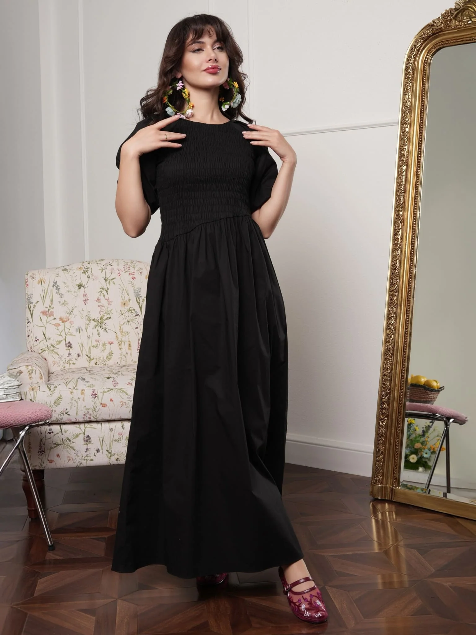 Beatrice Black Smock Poplin Dress - Image 7