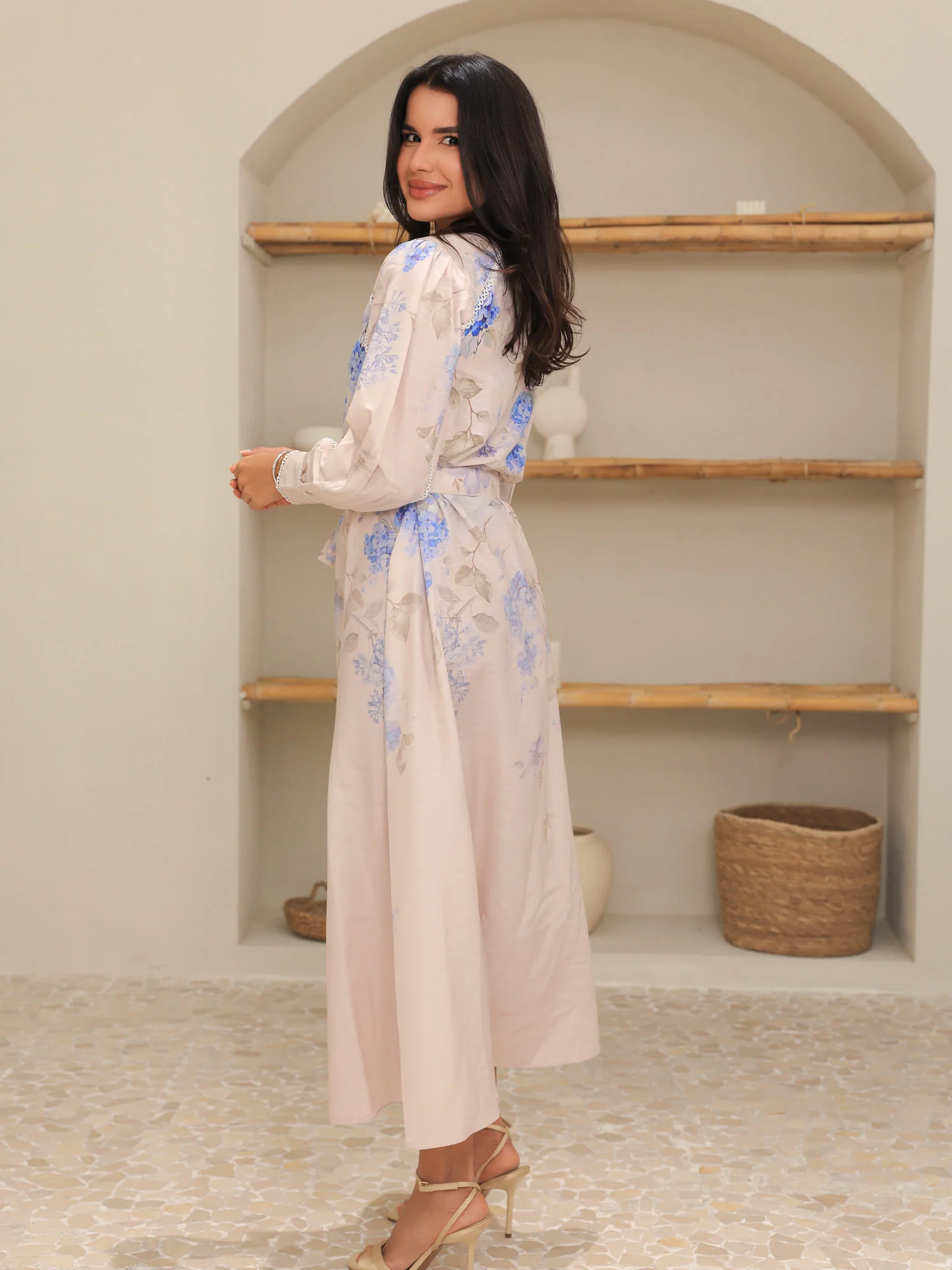 Bellina Blue Floral Buckle Long Dress - Image 4