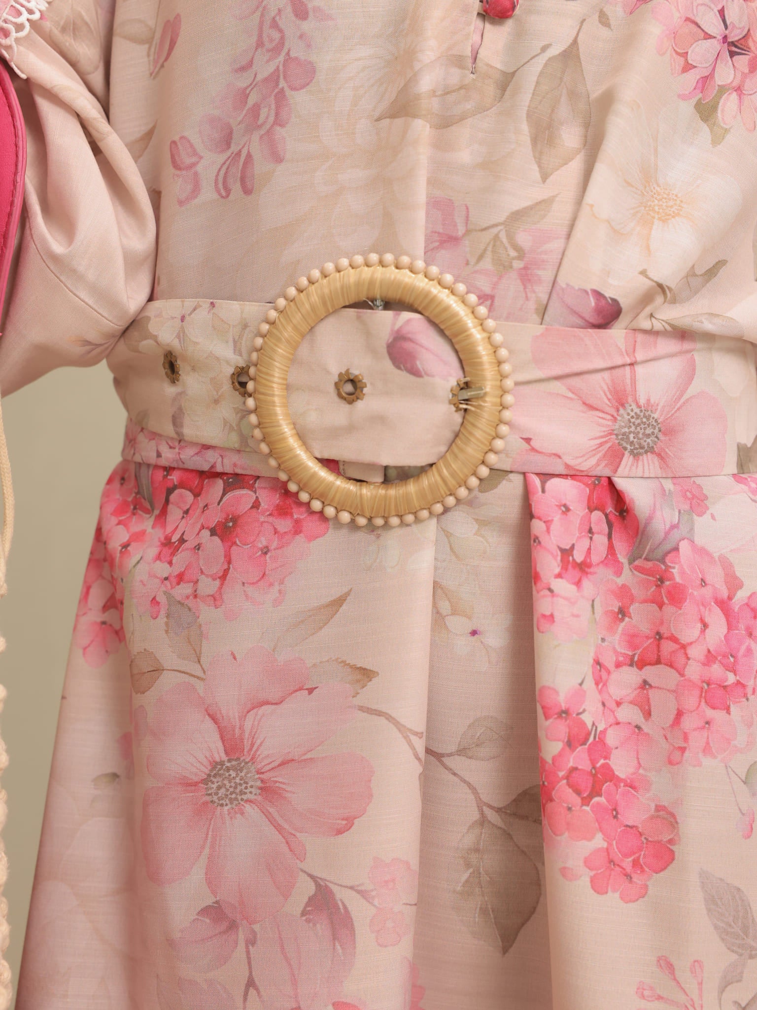 Bellina Pink Floral Buckle Long Dress - Image 2