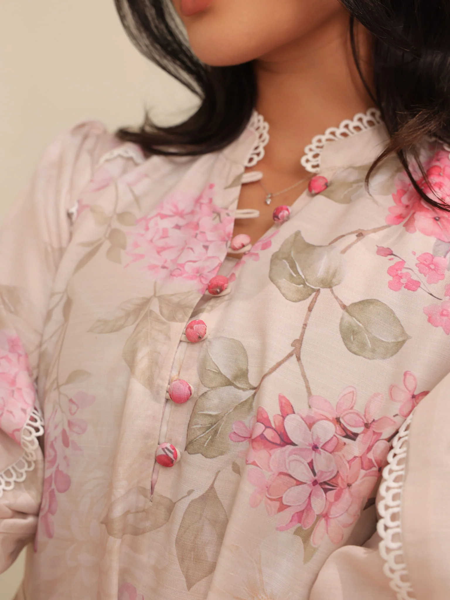 Bellina Pink Floral Buckle Long Dress - Image 4