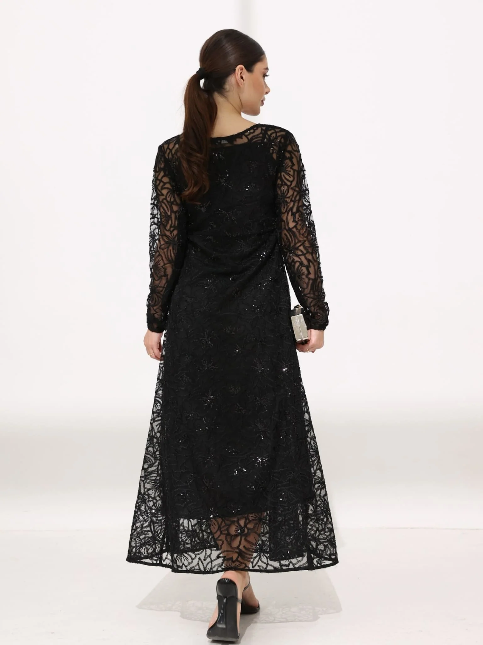 Belsy Black Sequin Long Dress - Image 3