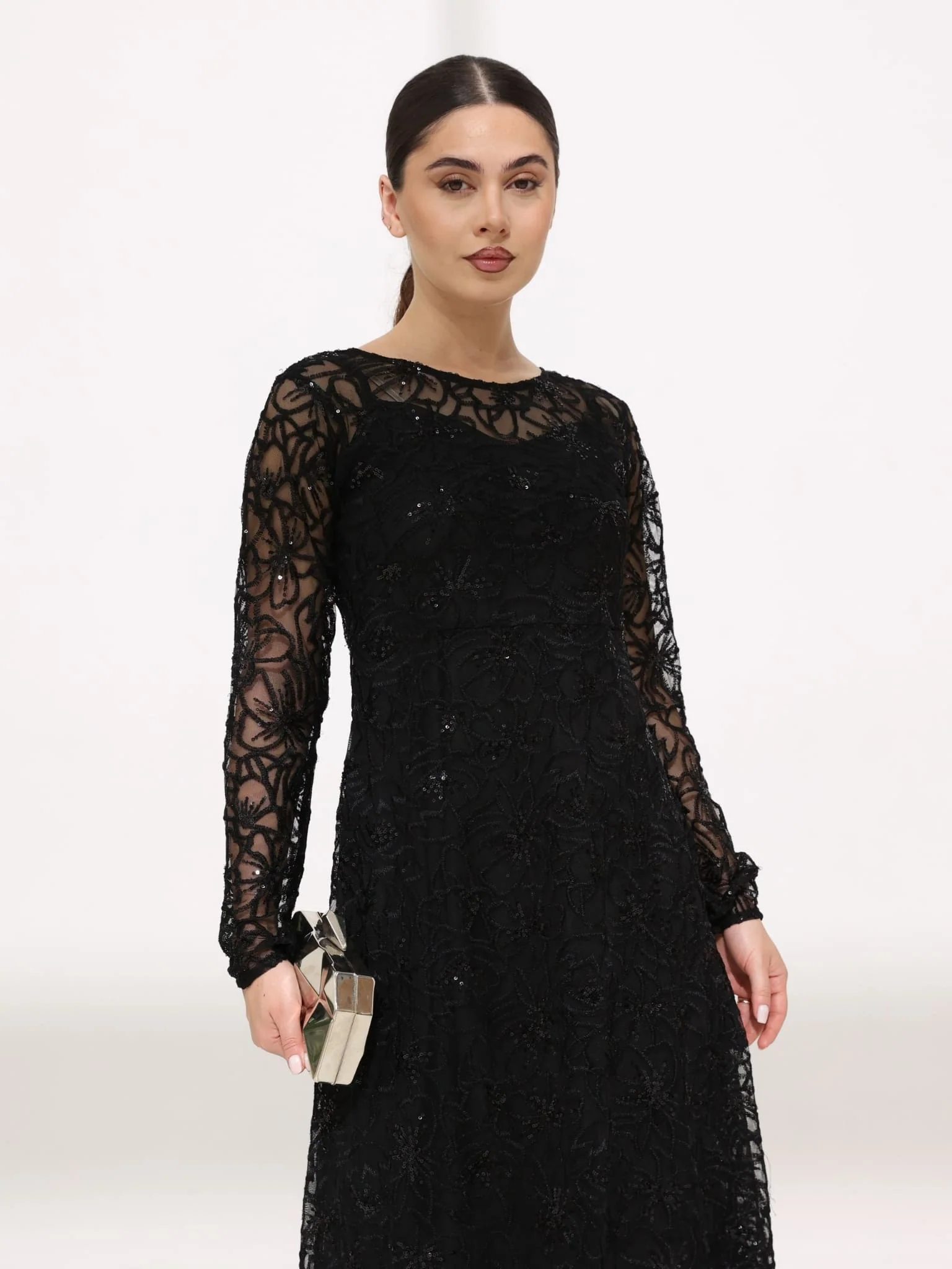 Belsy Black Sequin Long Dress - Image 4