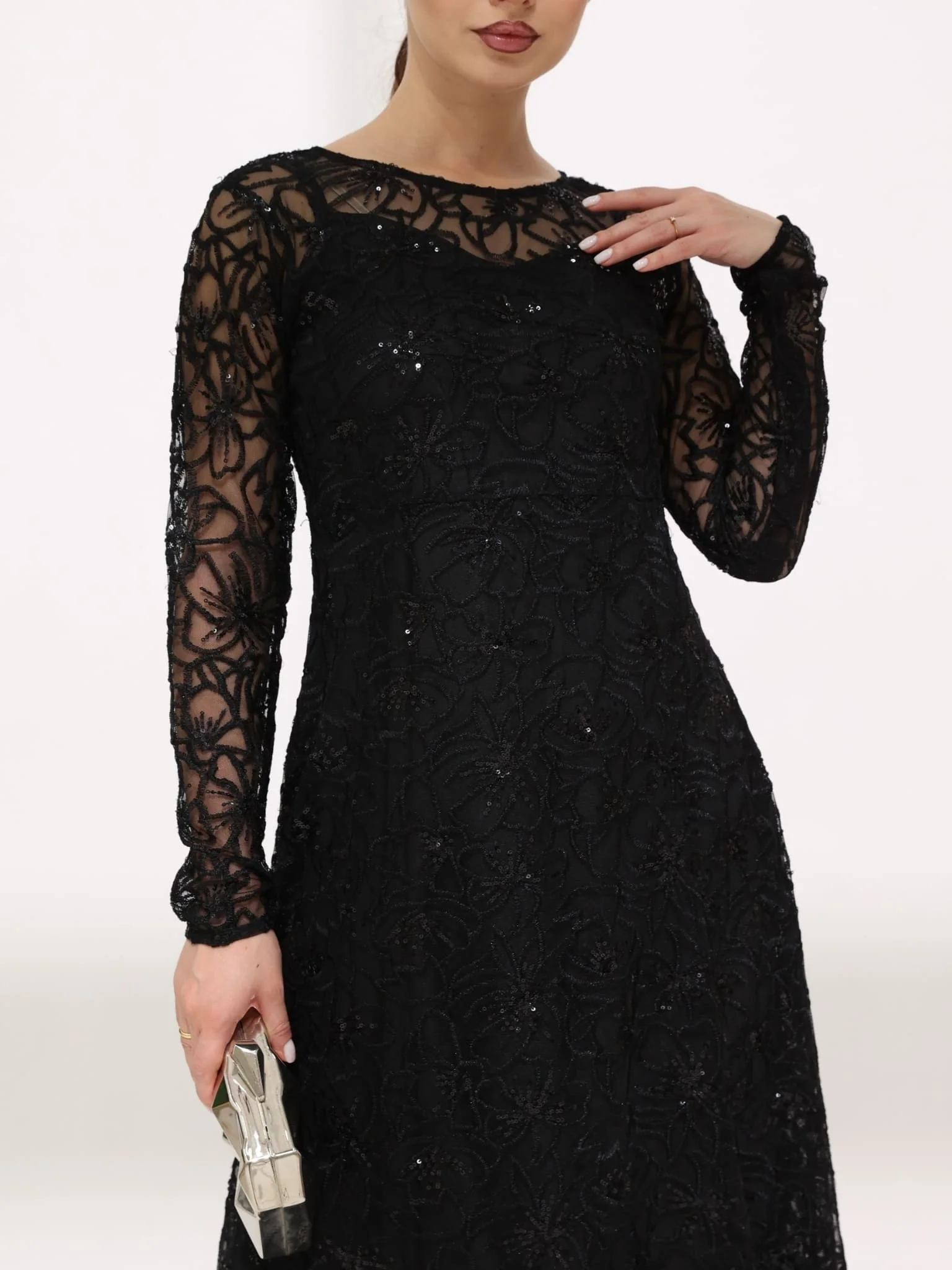 Belsy Black Sequin Long Dress - Image 5