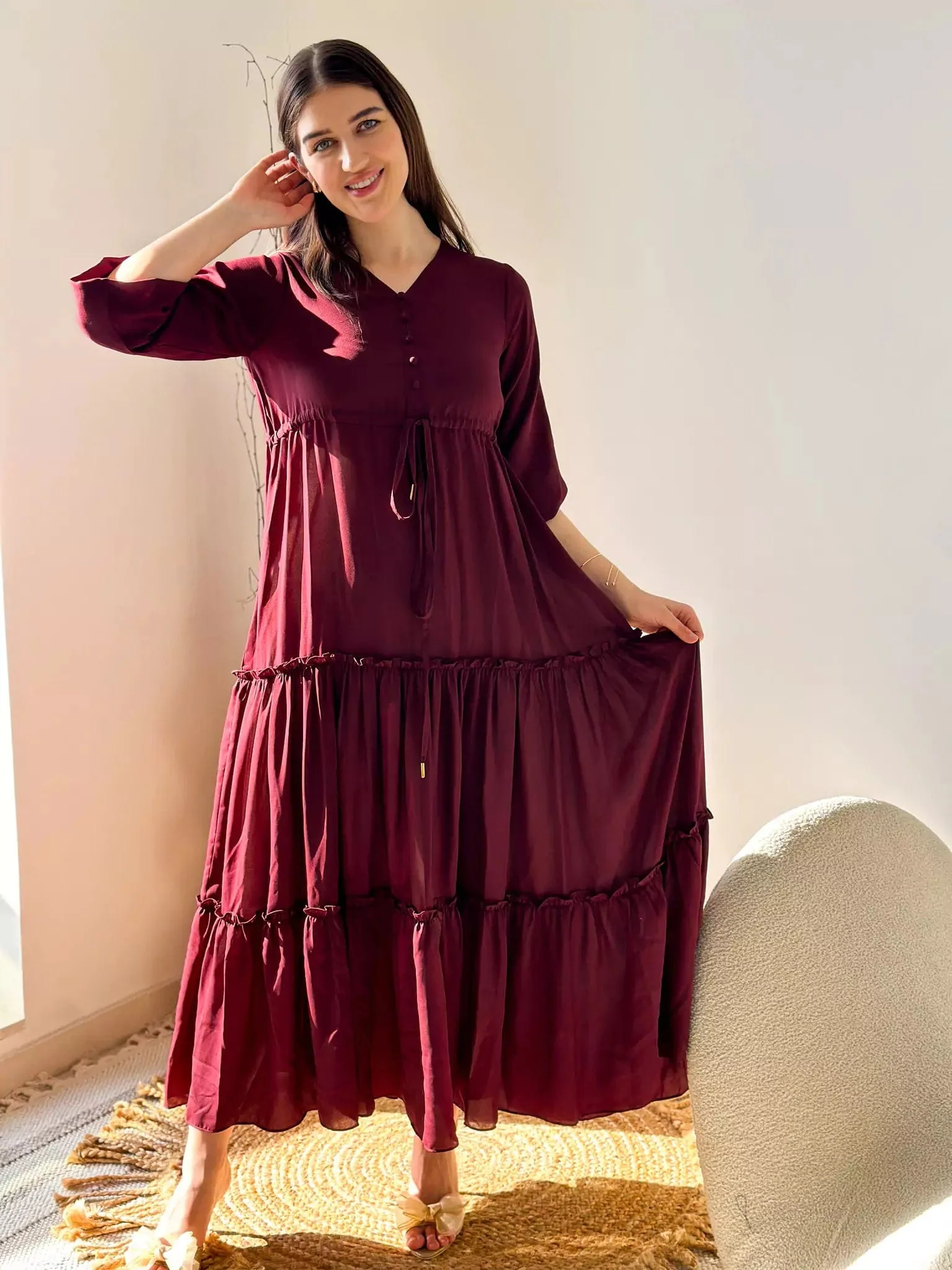 Berry Me Solid Long Dress - Image 5