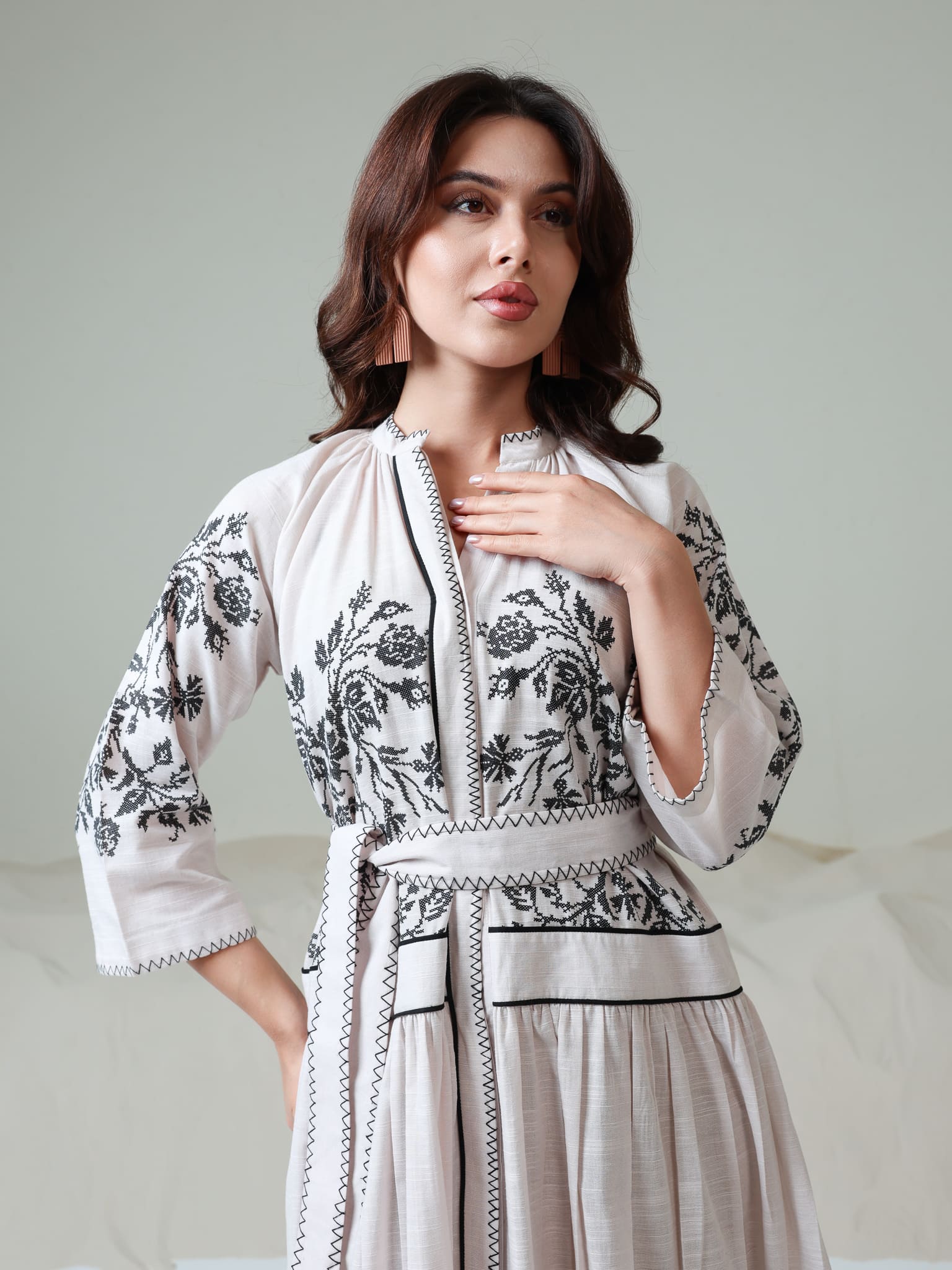 Black Eralis Printed Long Belted Dress - Image 2