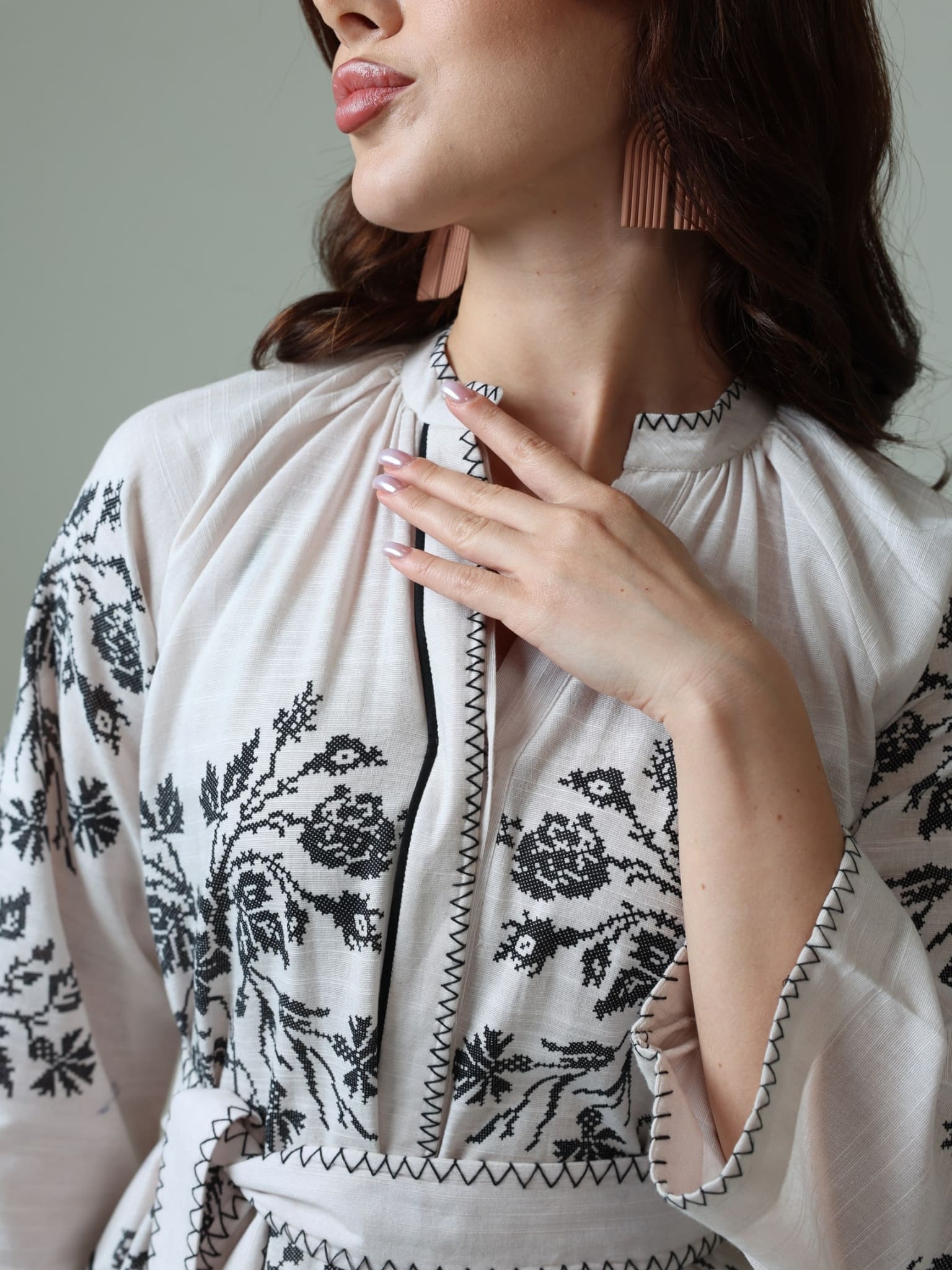 Black Eralis Printed Long Belted Dress - Image 9