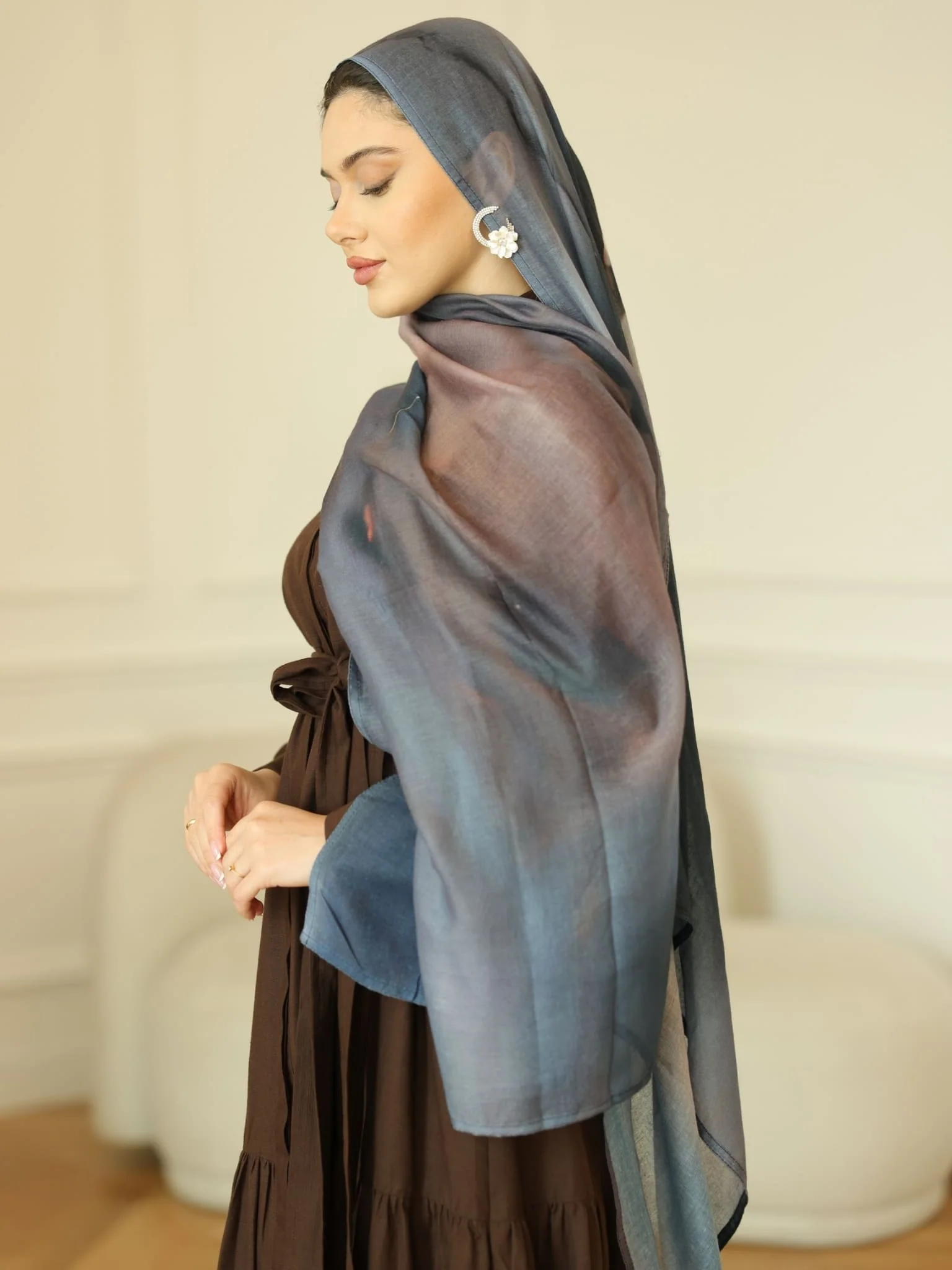 Black Marble Printed Hijab - Image 3