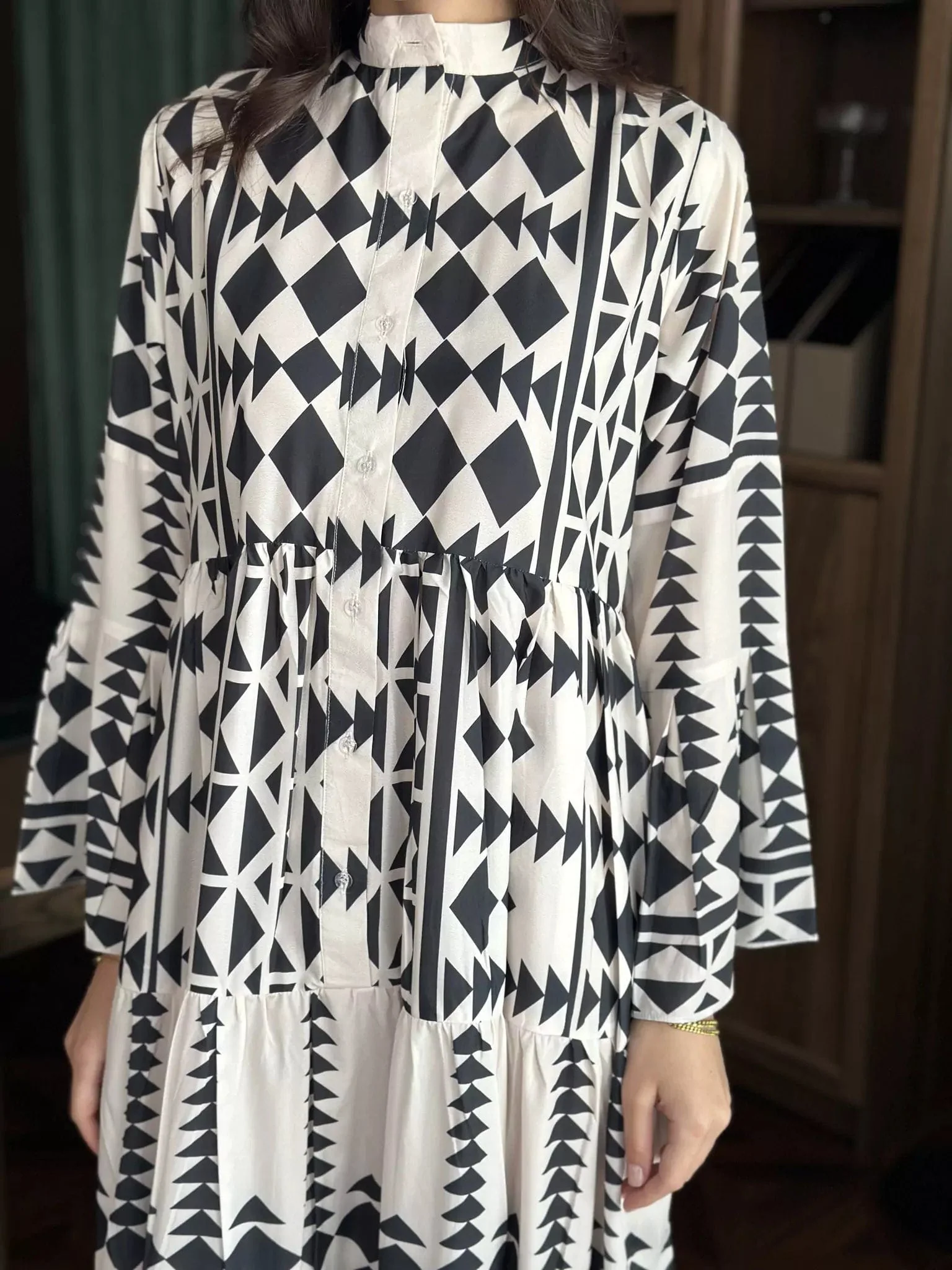Black Merry Geometric Dress Black and White - Image 10