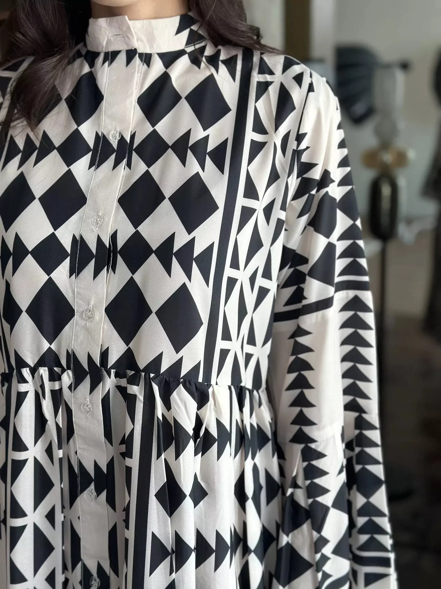 Black Merry Geometric Dress Black and White - Image 11