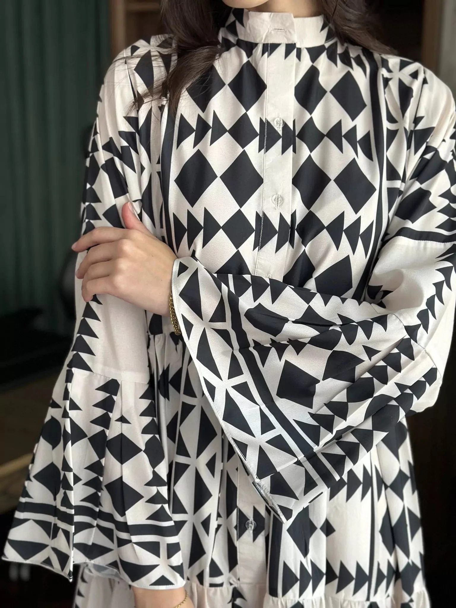 Black Merry Geometric Dress Black and White - Image 2