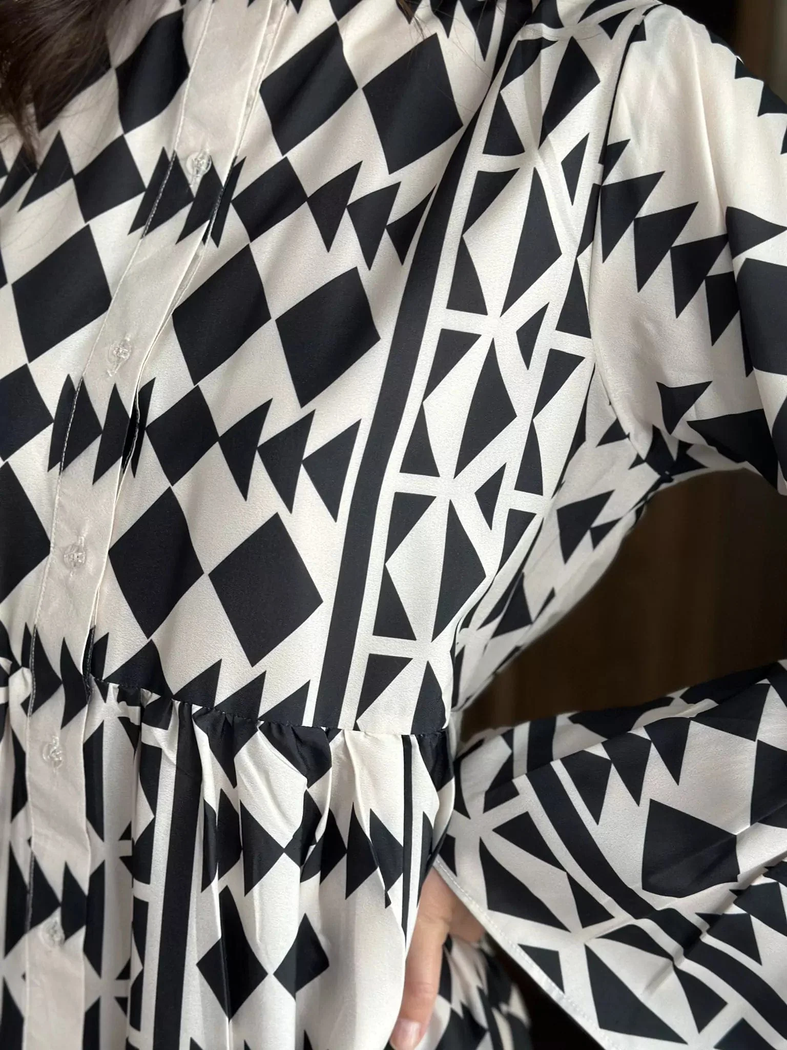 Black Merry Geometric Dress Black and White - Image 3