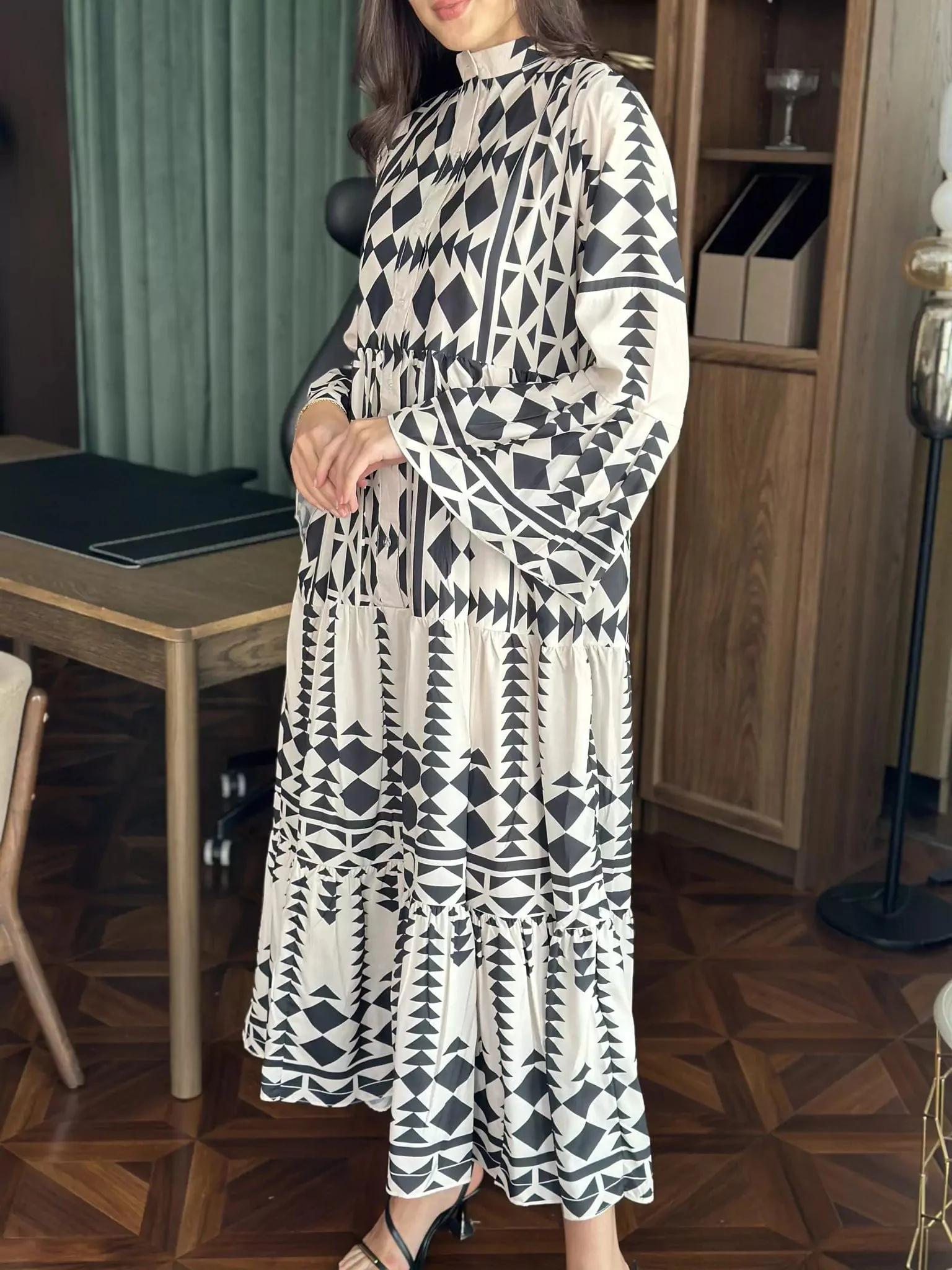 Black Merry Geometric Dress Black and White - Image 8