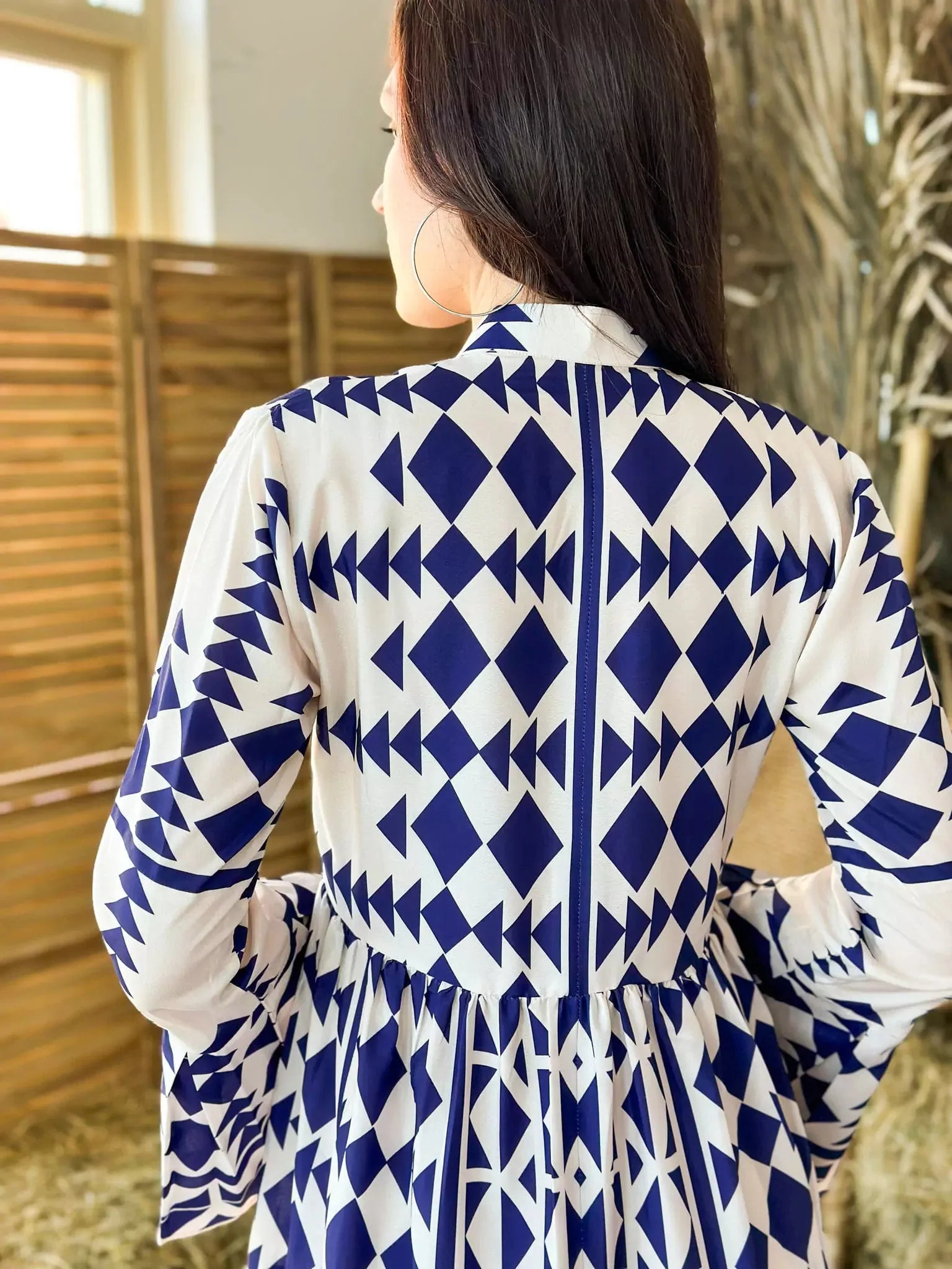Blue Merry Geometric Dress - Blue and White - Image 3
