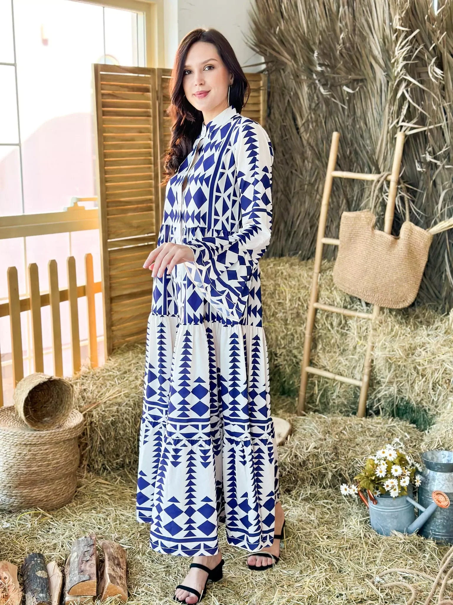 Blue Merry Geometric Dress - Blue and White - Image 5
