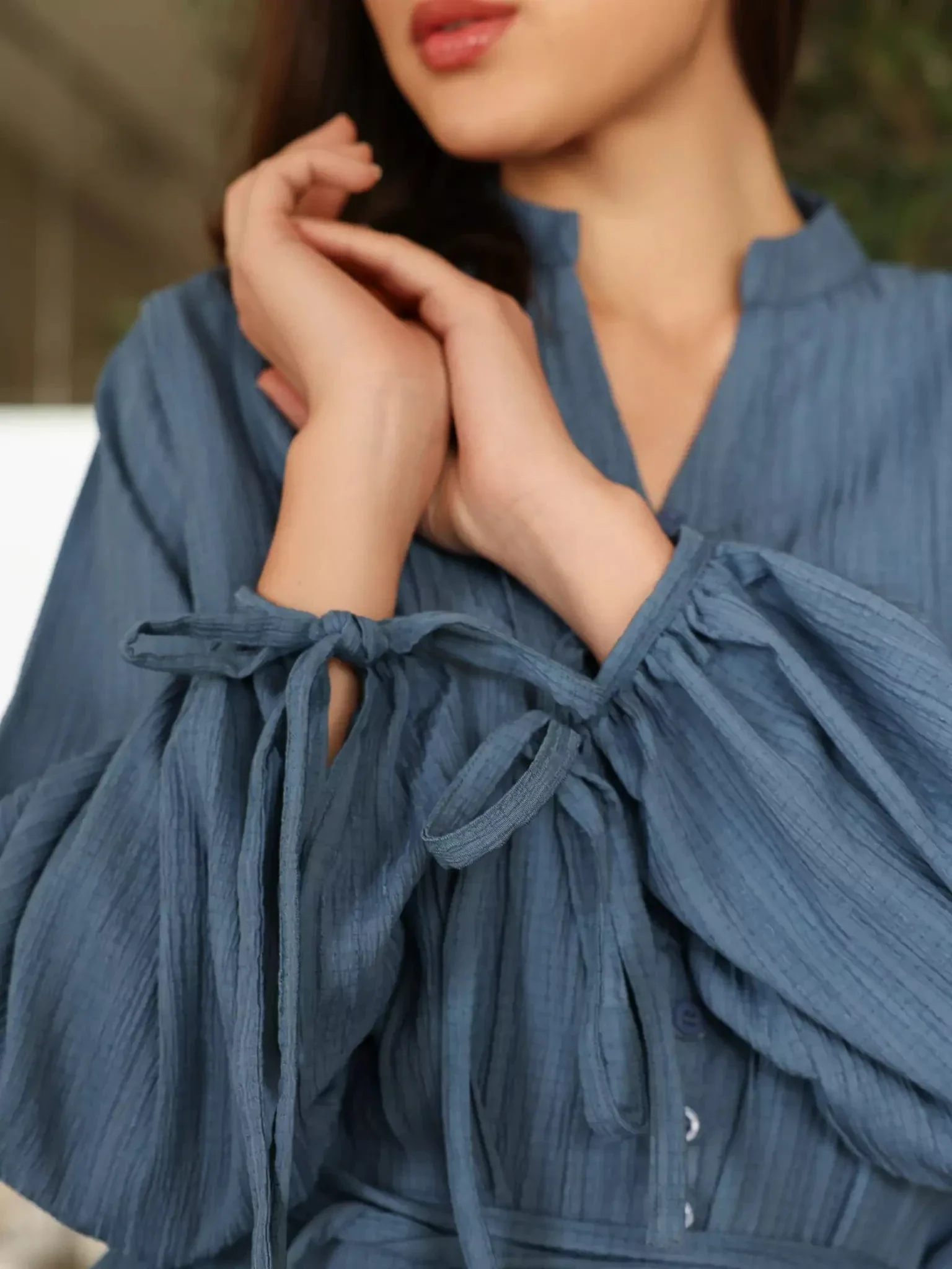 Bluskell Gathered Blue Shirt - Image 2
