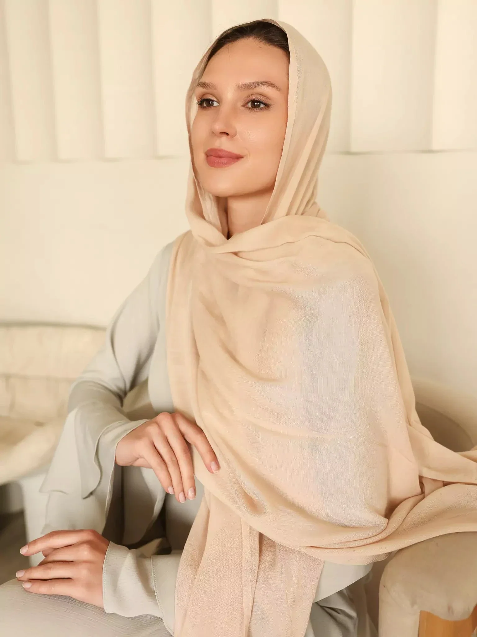 Breathable Soft Beige Desert Sand Modal Hijab - Image 2