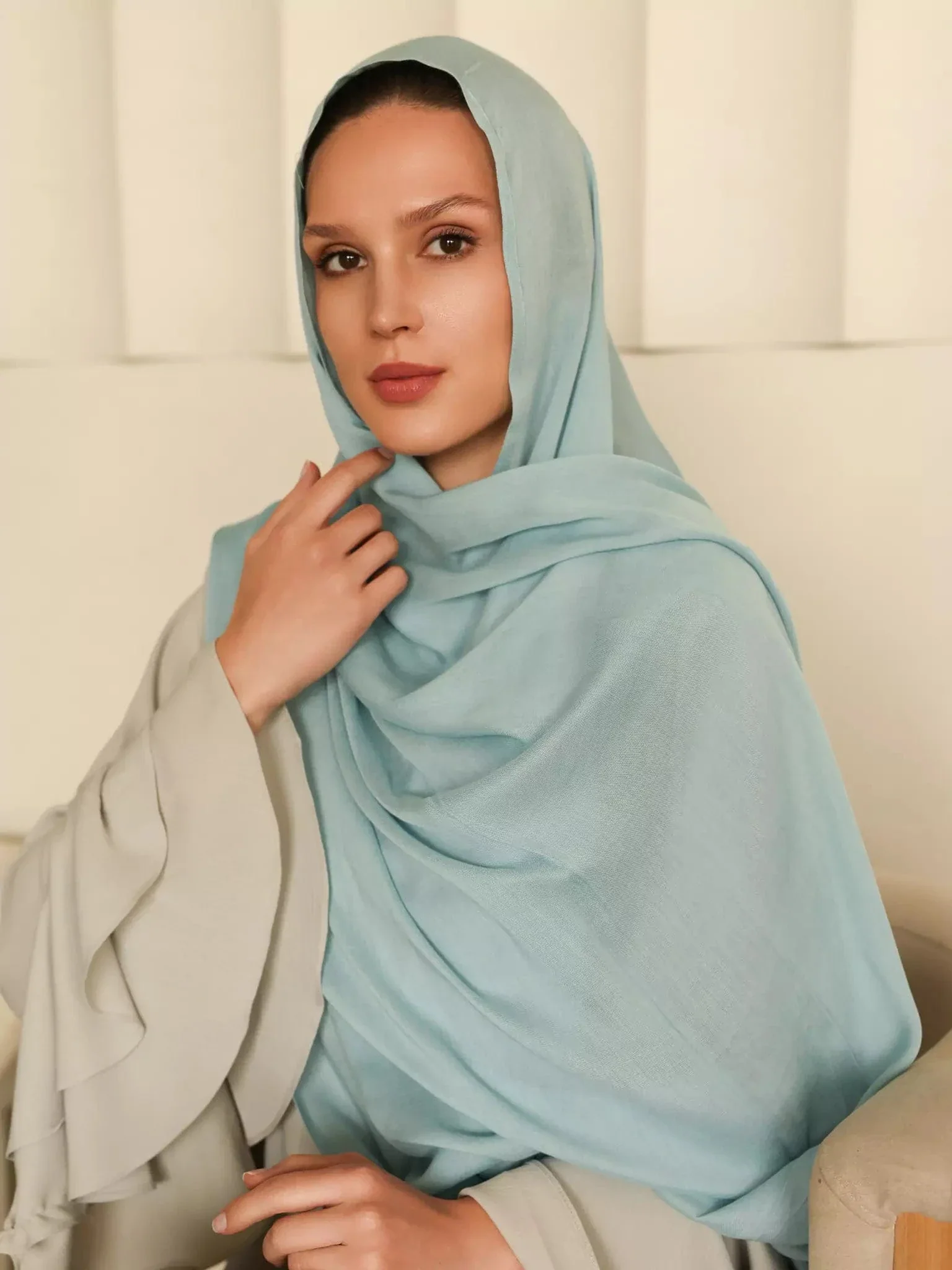 Breathable Soft Blue Gray Modal Hijab - Image 3