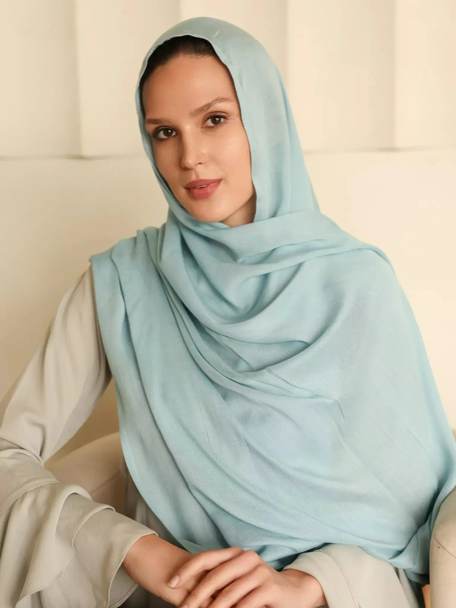 Breathable Soft Blue Gray Modal Hijab - Image 4