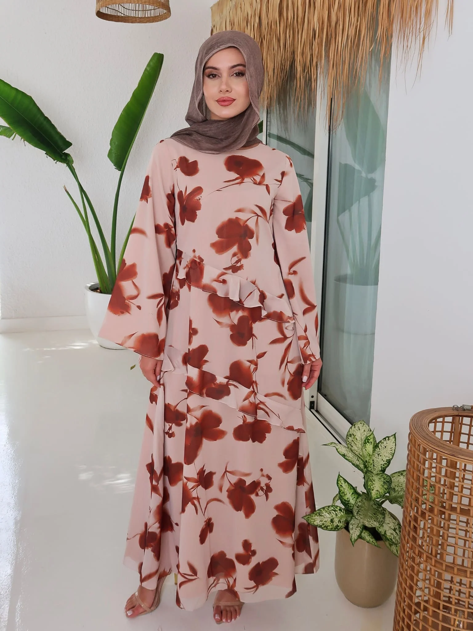Brell Printed Frill Long Dress
