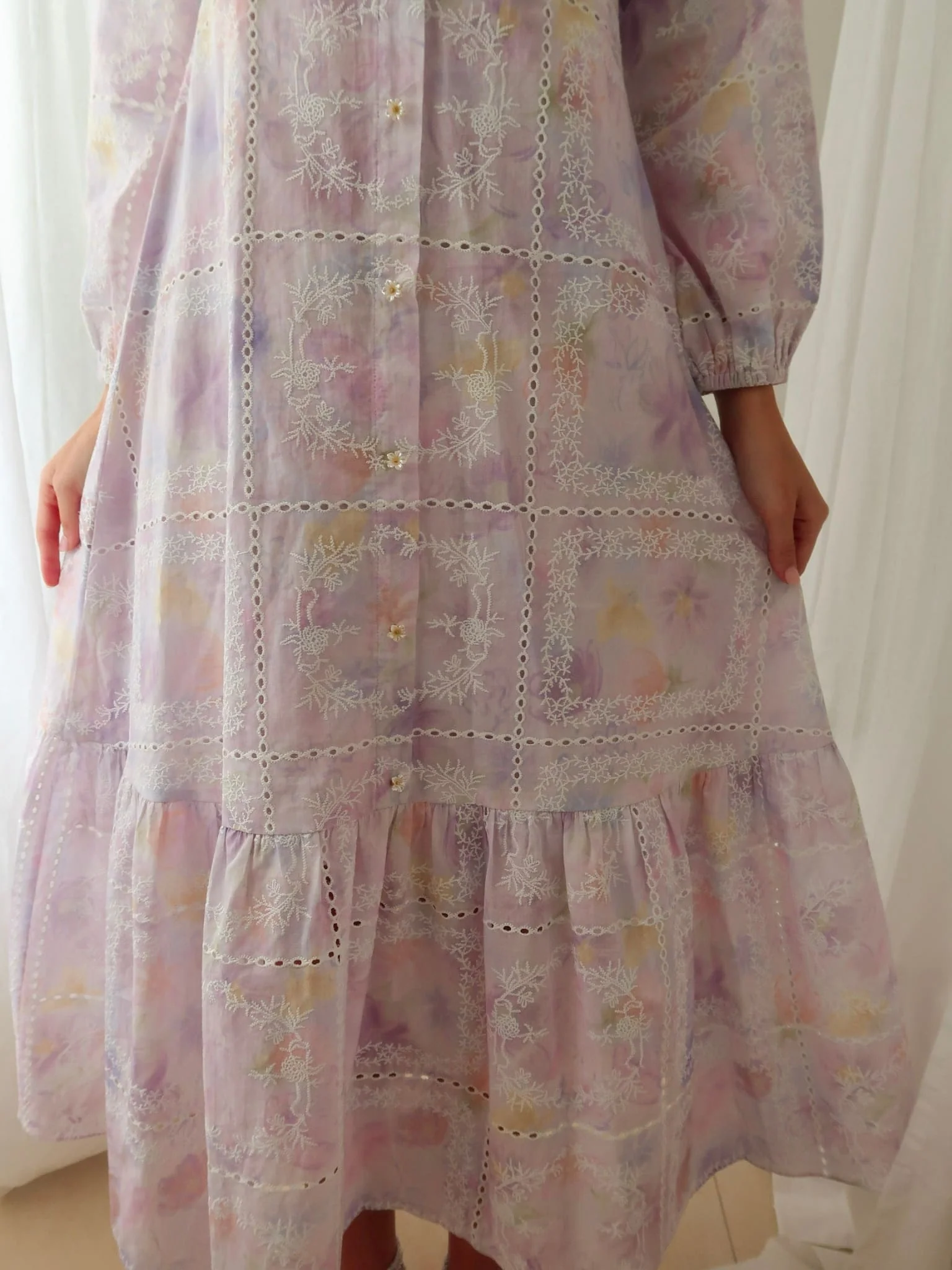 Britney Lilac Cutwork Embroidered Dress - Image 4