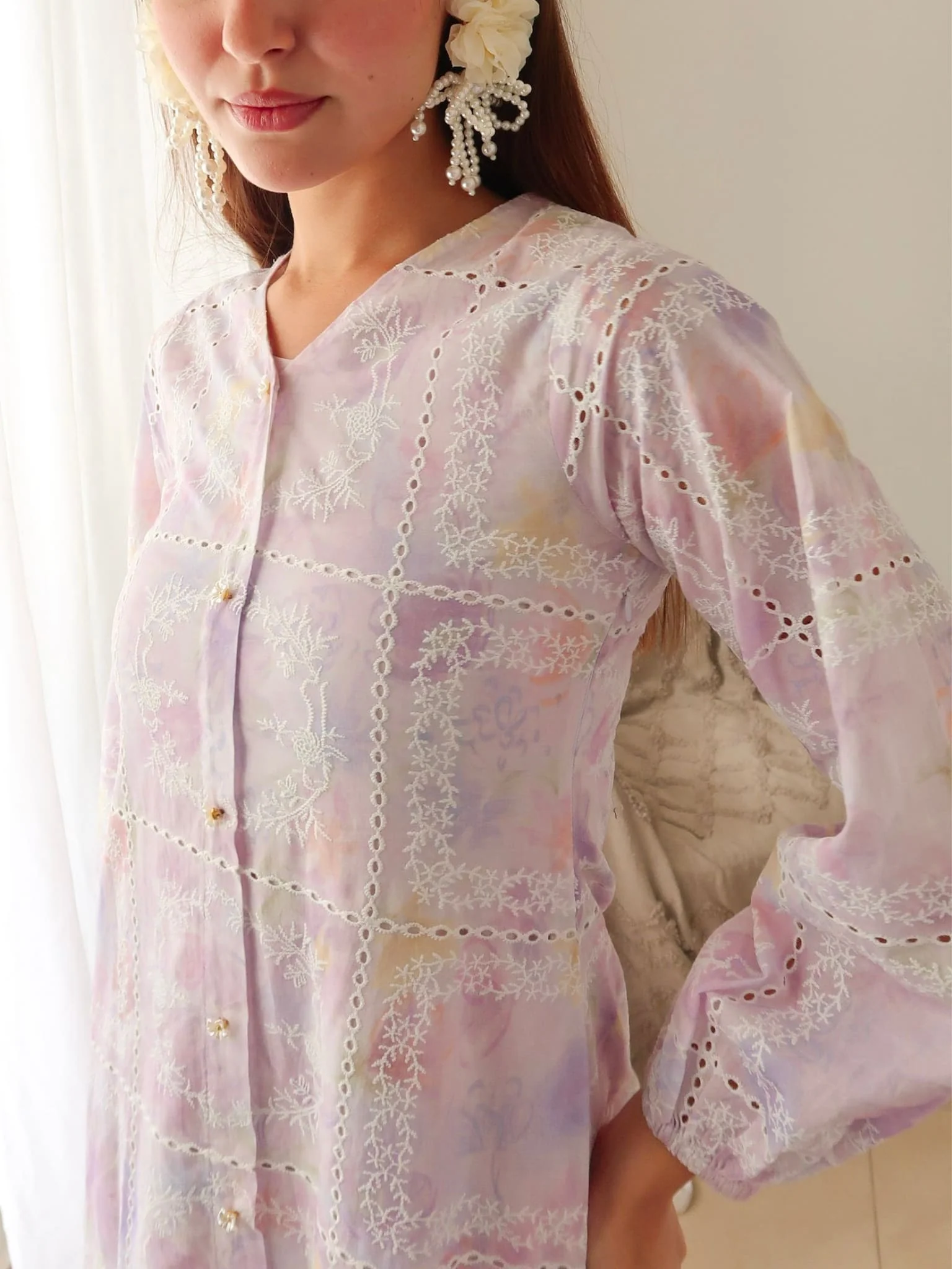 Britney Lilac Cutwork Embroidered Dress - Image 7