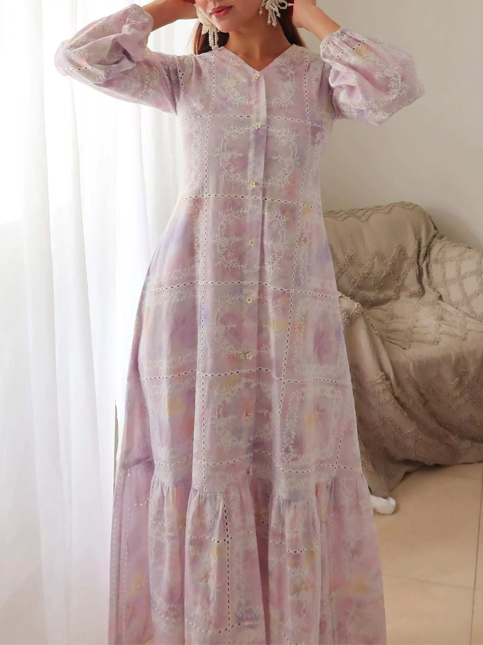 Britney Lilac Cutwork Embroidered Dress - Image 8