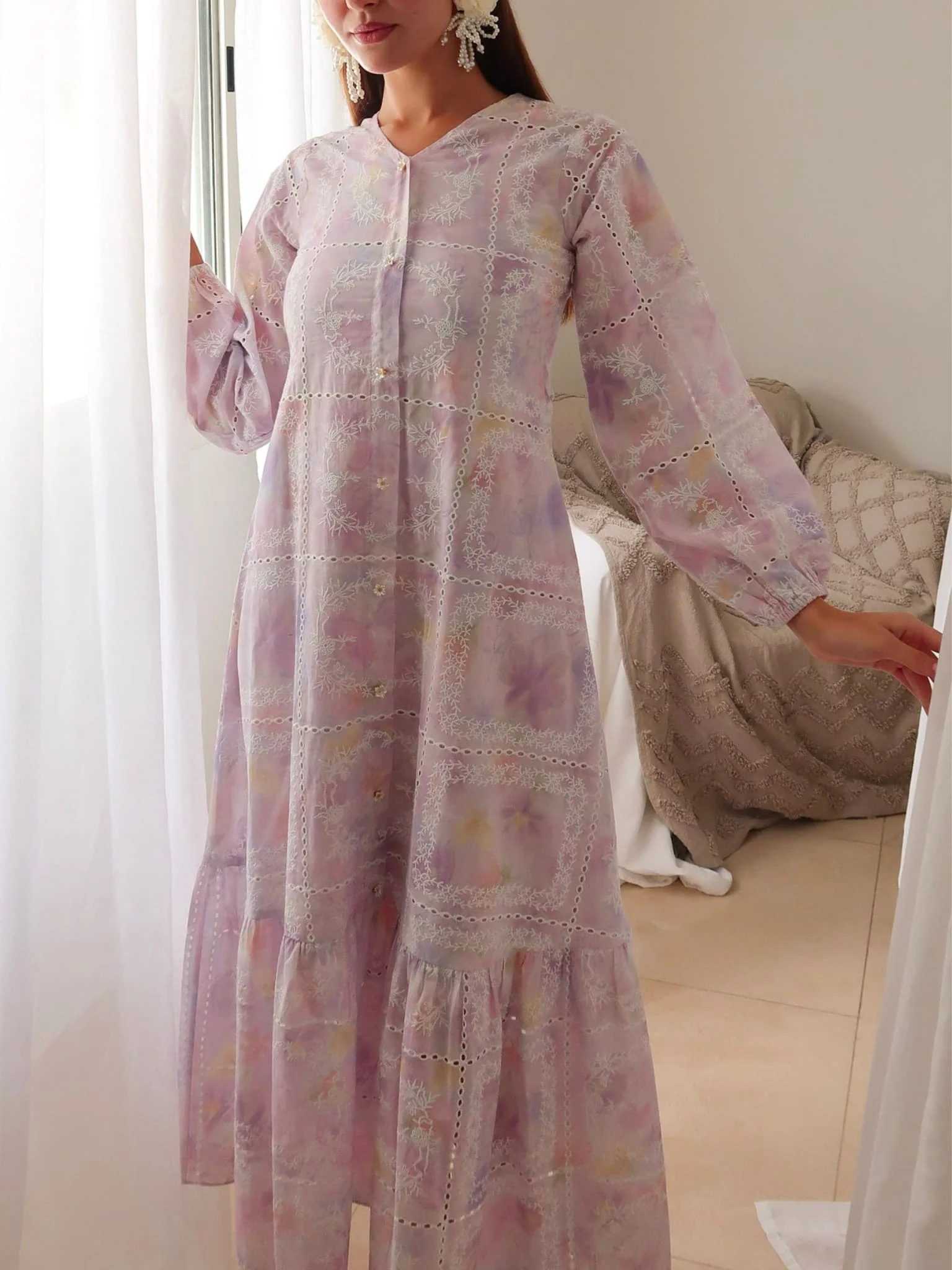 Britney Lilac Cutwork Embroidered Dress - Image 9