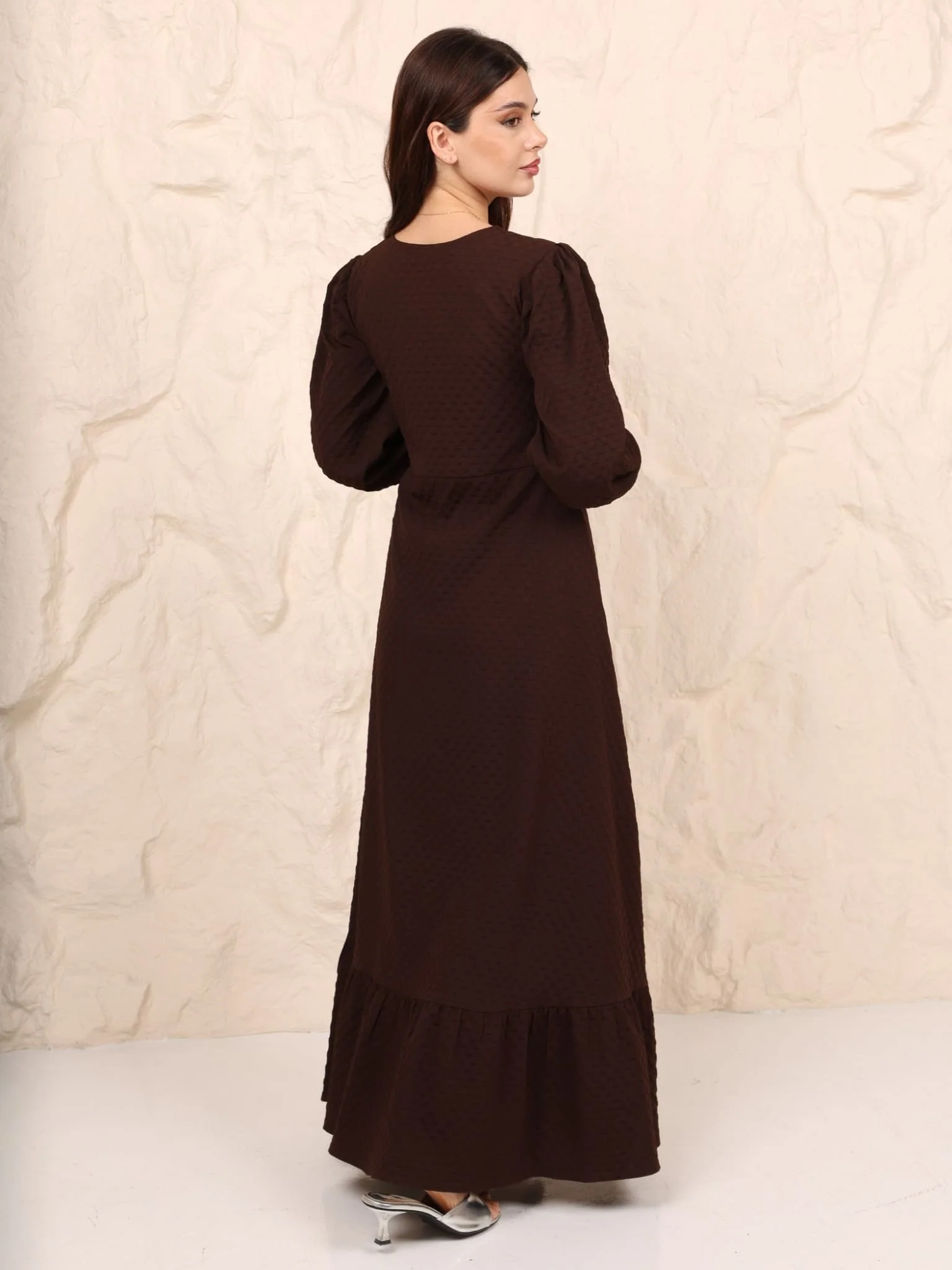 Brown Textured Long Dress - Image 3