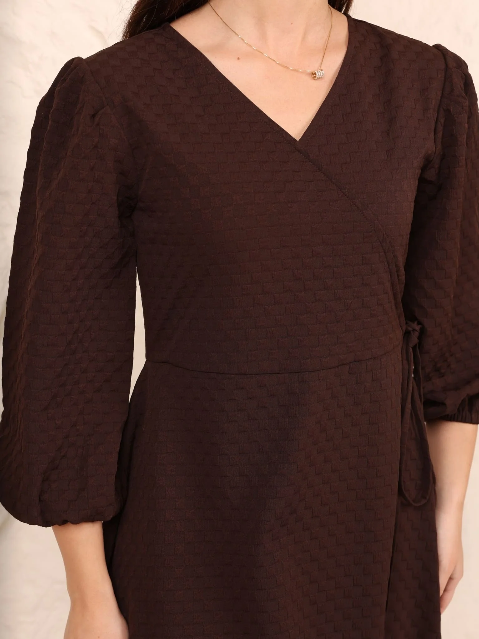 Brown Textured Long Dress - Image 4