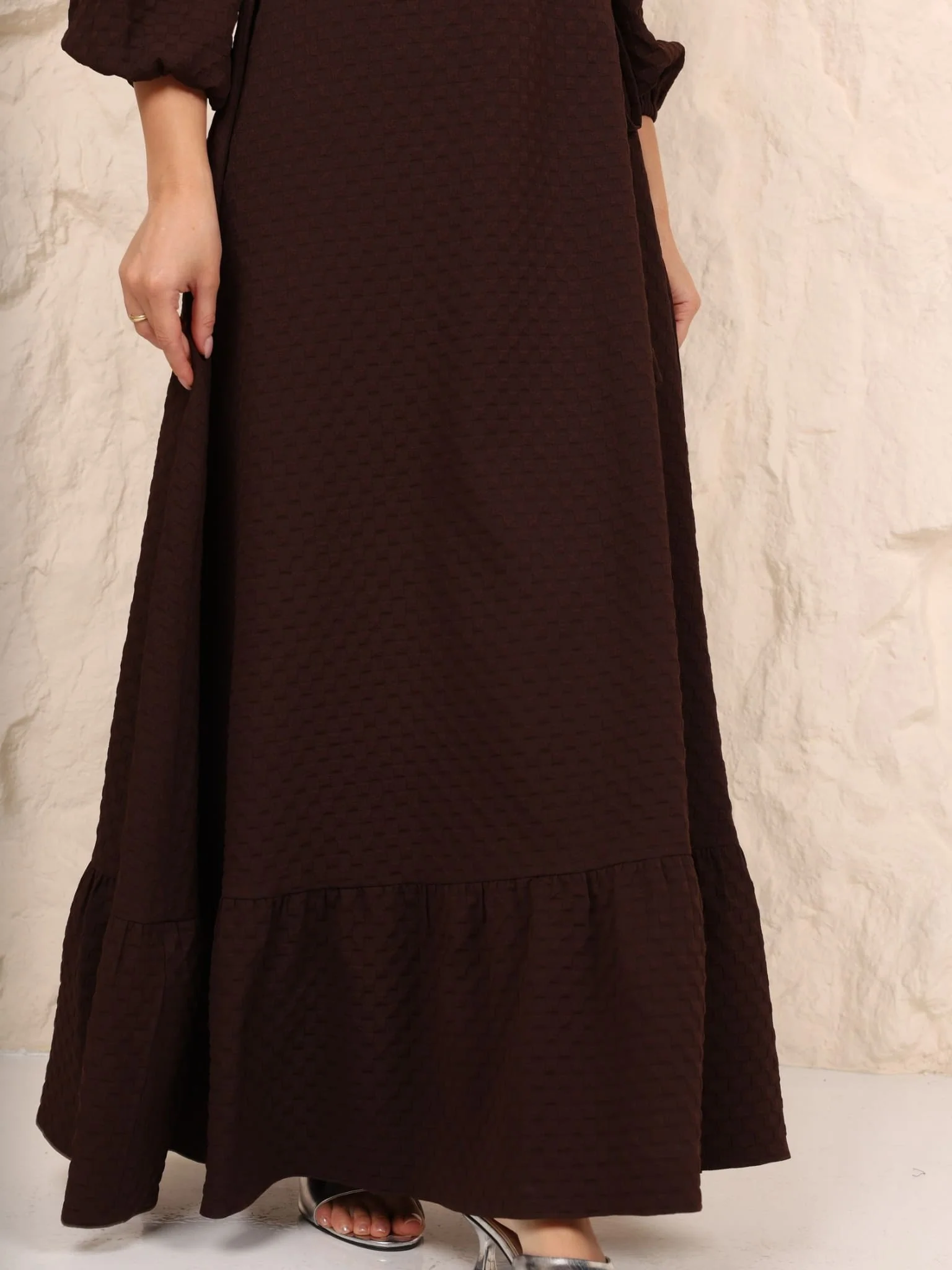 Brown Textured Long Dress - Image 5