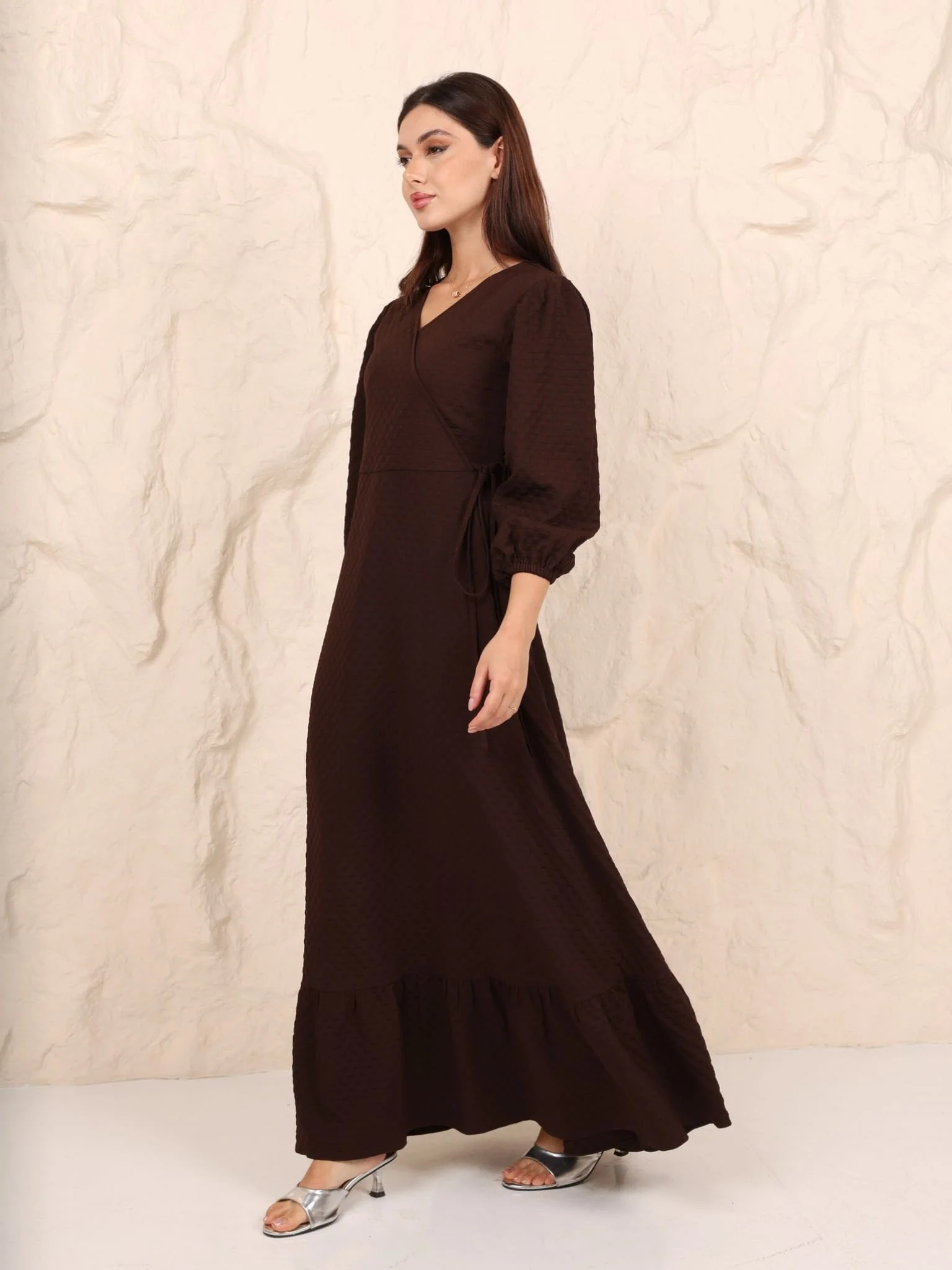 Brown Textured Long Dress - Image 6