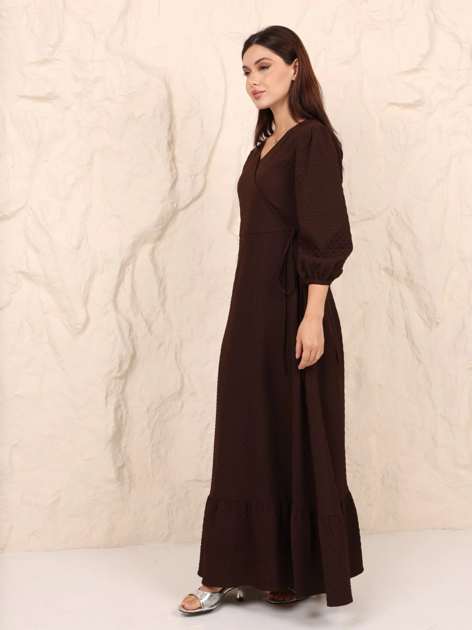 Brown Textured Long Dress - Image 7