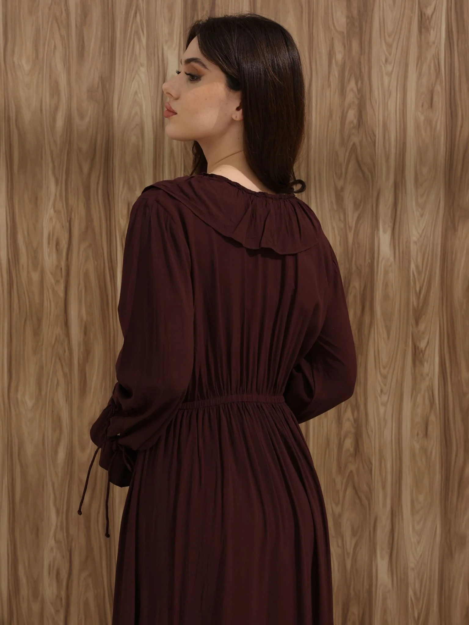 Bruna Brown Frill Long Dress - Image 16