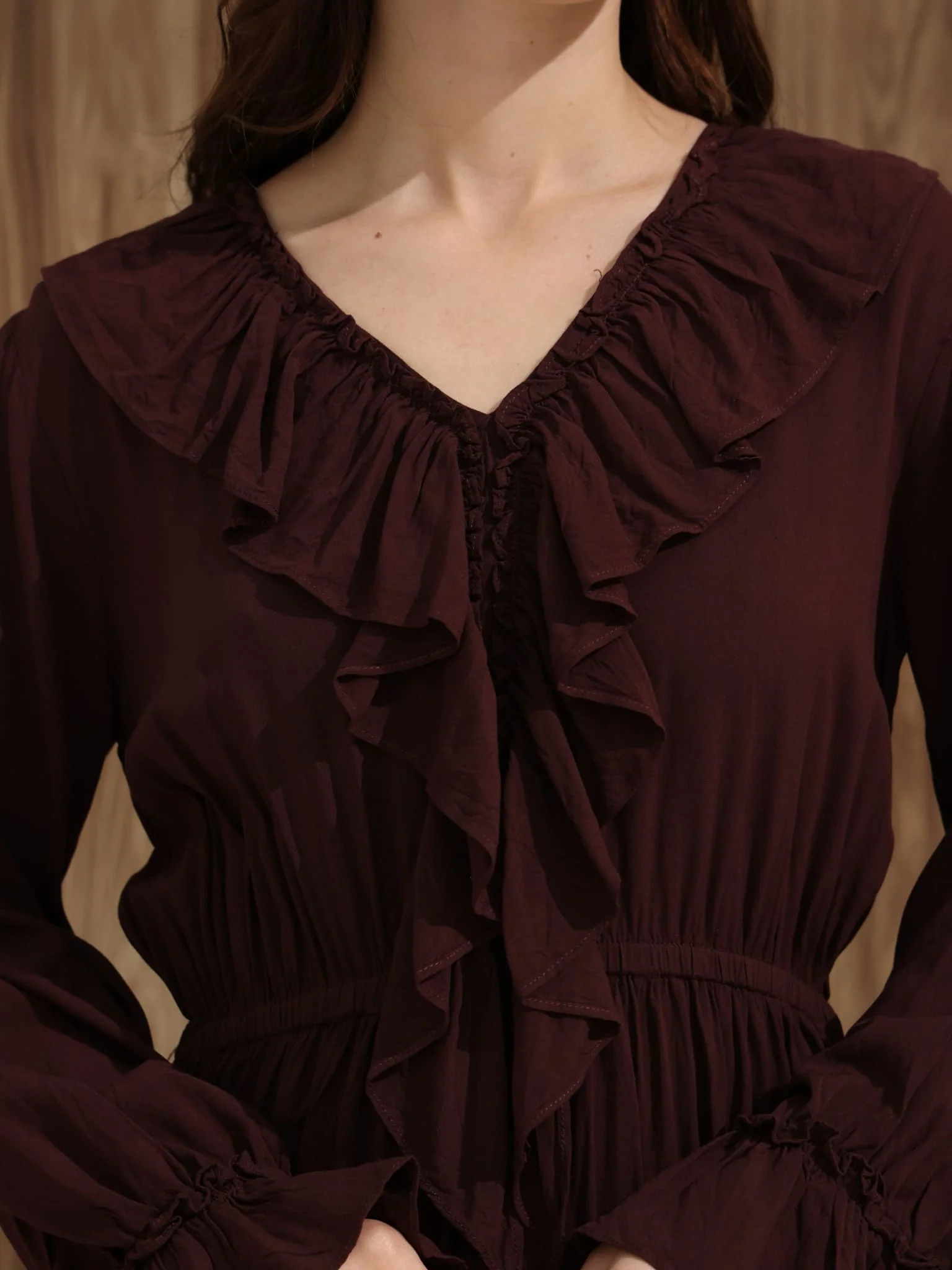 Bruna Brown Frill Long Dress - Image 19