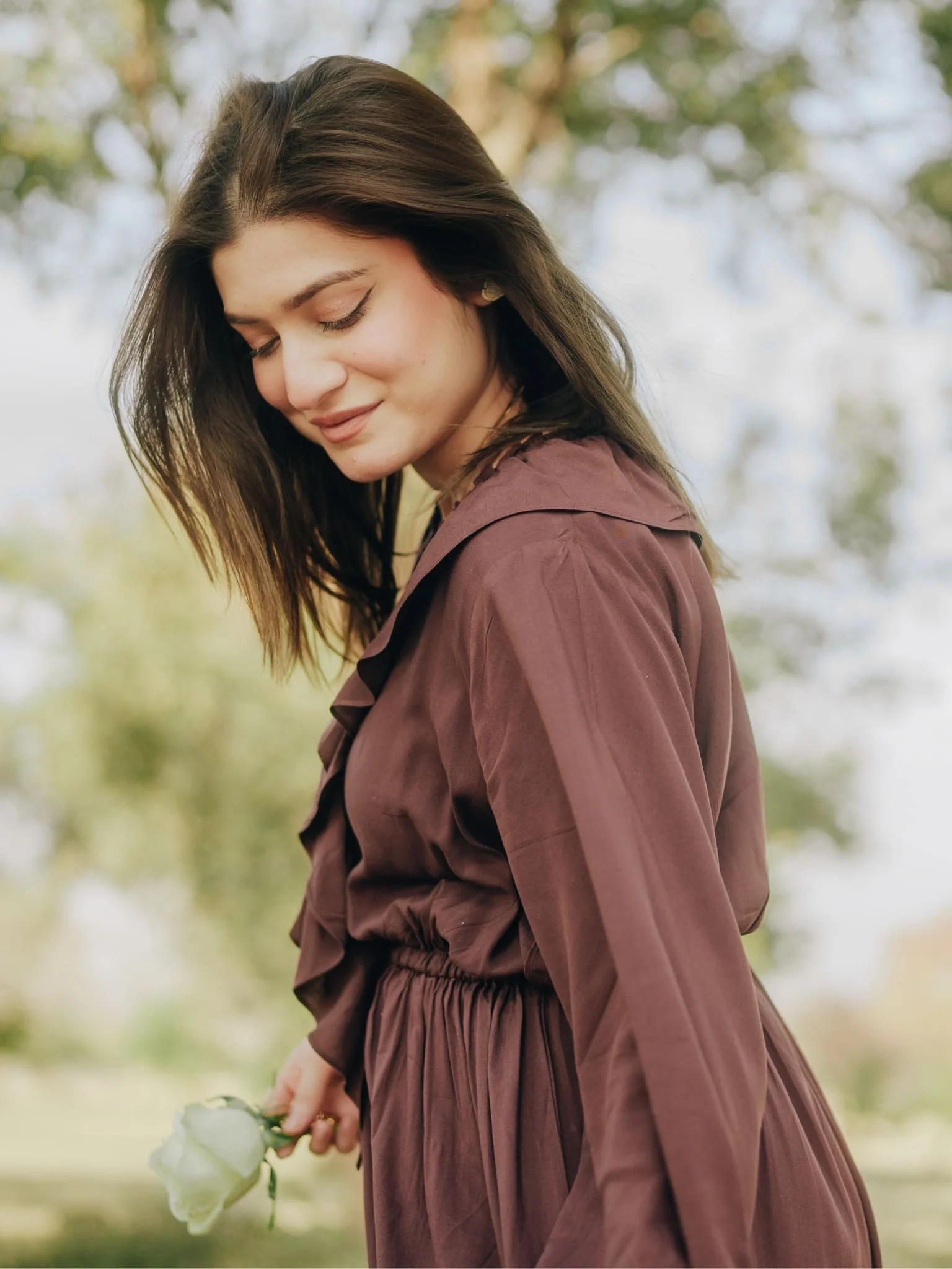 Bruna Brown Frill Long Dress - Image 6
