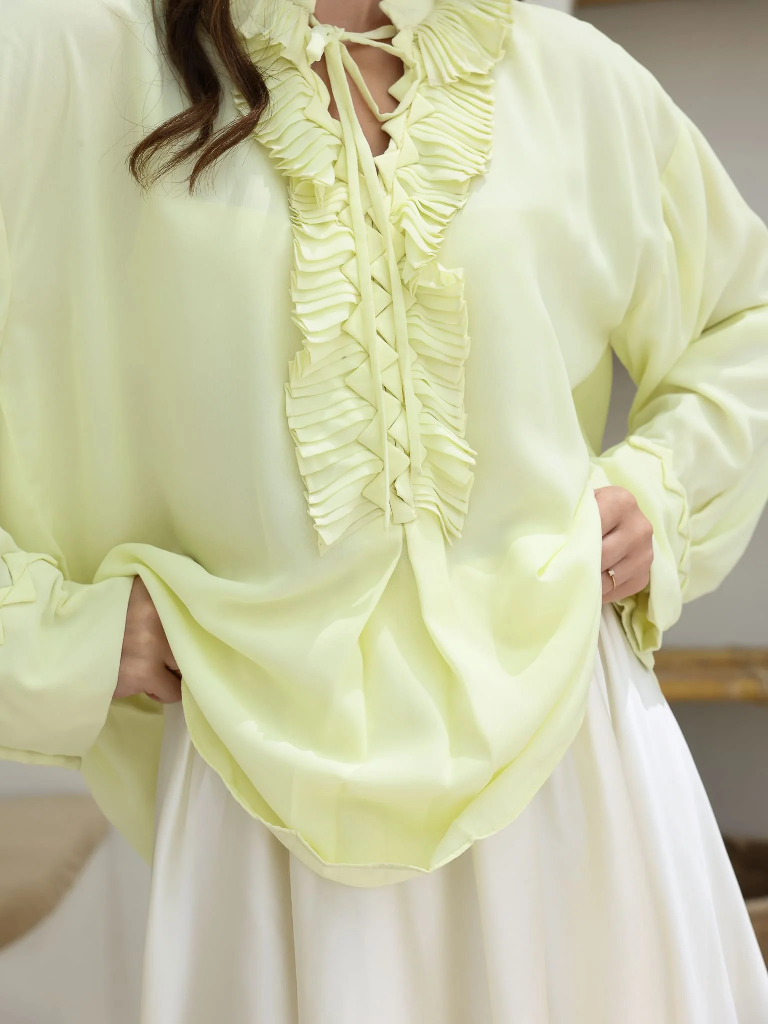 Buckingham Pleated Yellow Shirt - Image 6